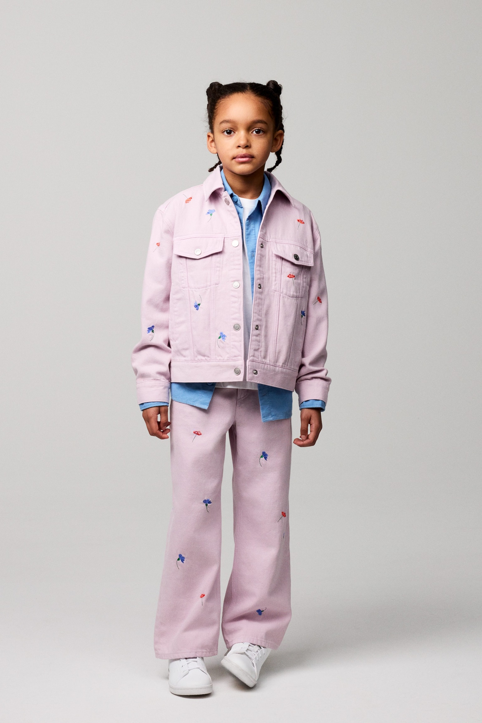 Jachetă din Denim Brodată - Roz/Floral/Albastru/Portocaliu - 2