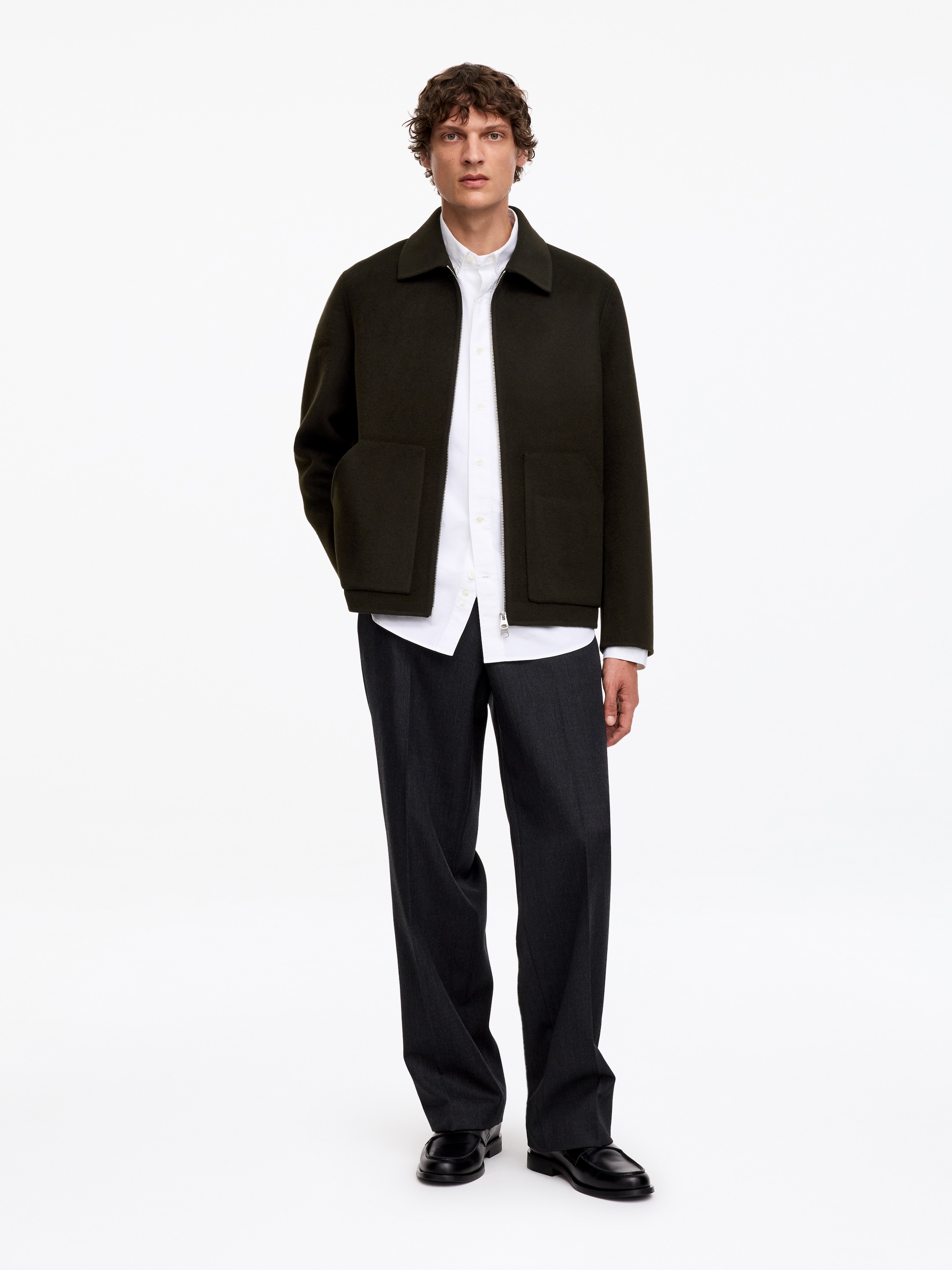 Double-Face Wool Blend Jacket-Green-19879