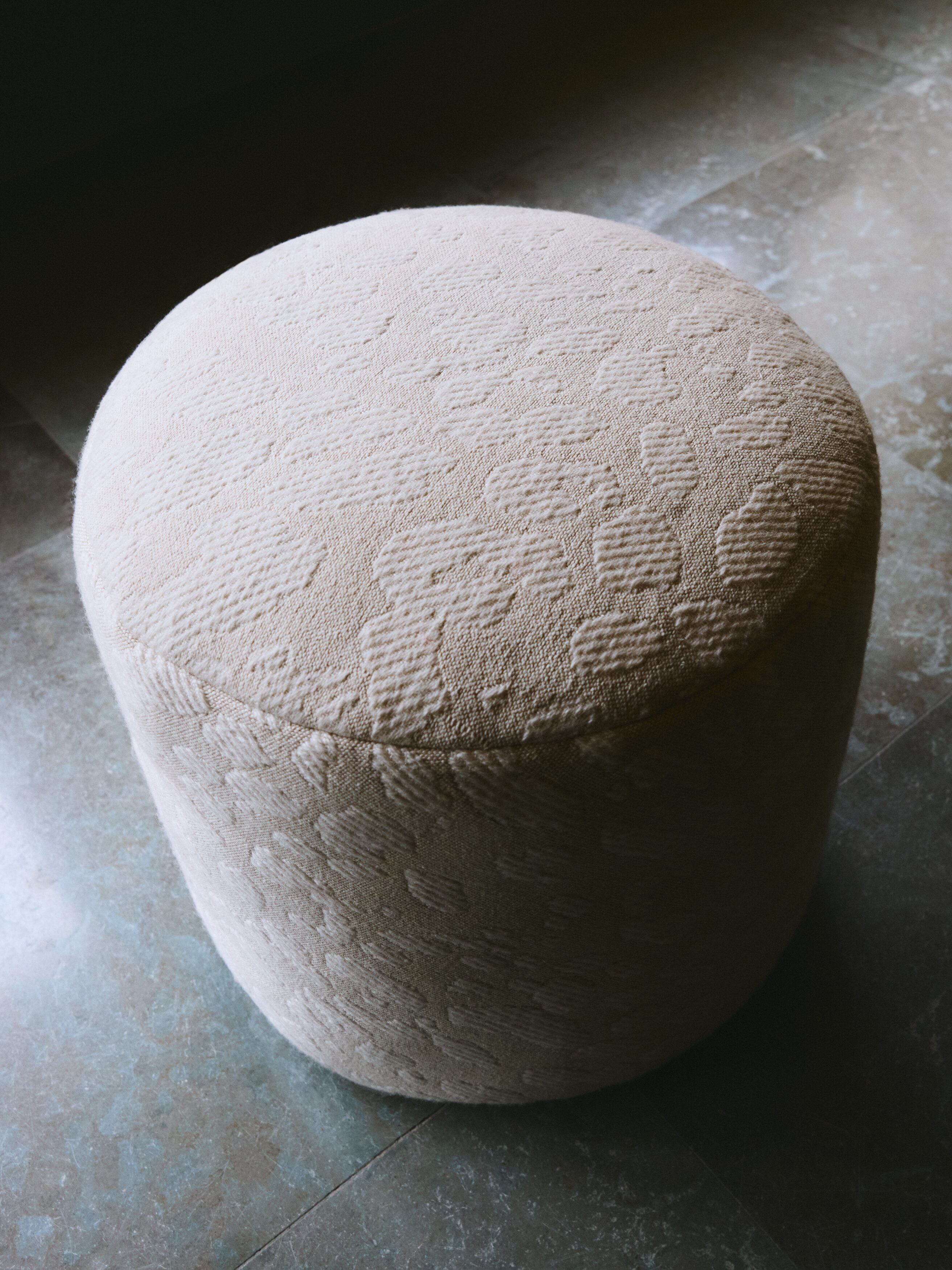 Cylinder Cotton Wool Pouffe - Beige/Off White