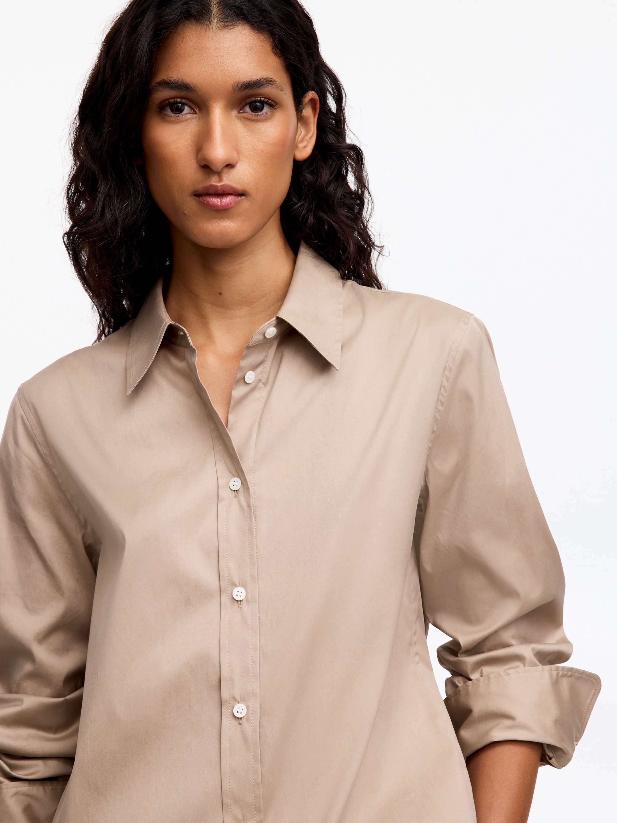 Slim Stretch Cotton Shirt - Beige - Slim fit - women - StillMedia/Lookbook - 4