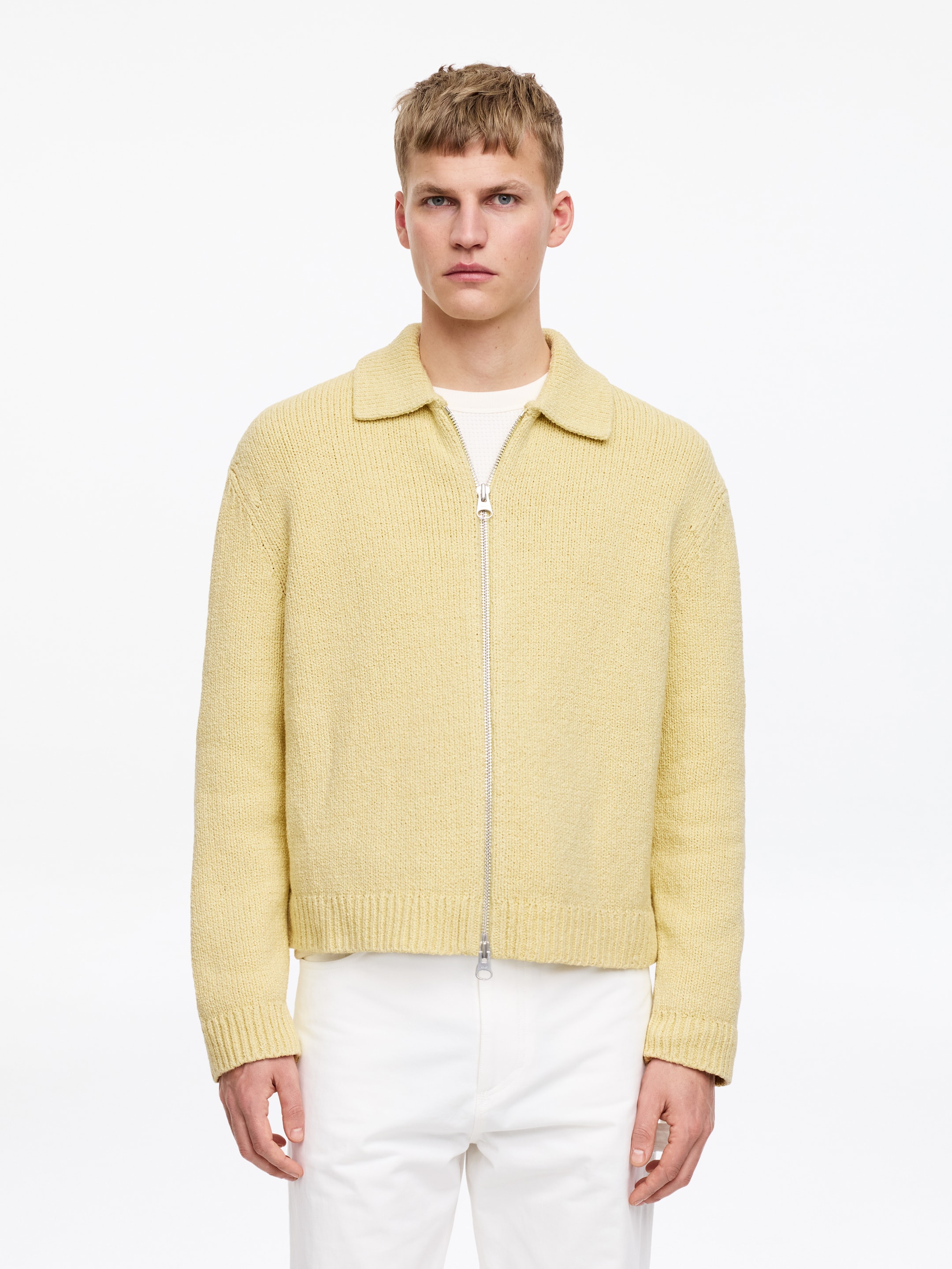 Cotton Blend Zip Cardigan - Yellow - Loose fit - Men - StillMedia/Lookbook - 6
