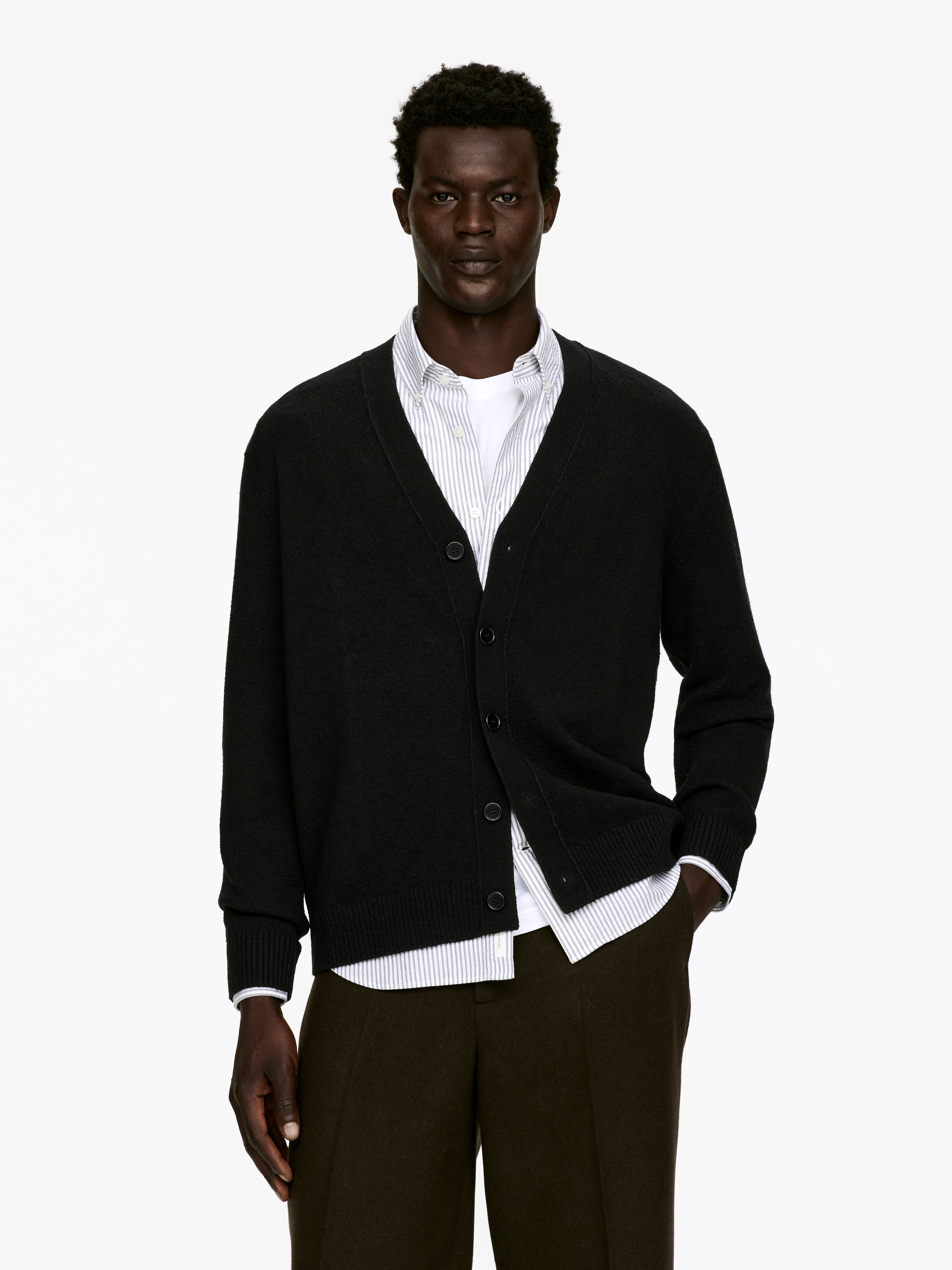 Wool Cotton Cardigan - Black/Camel