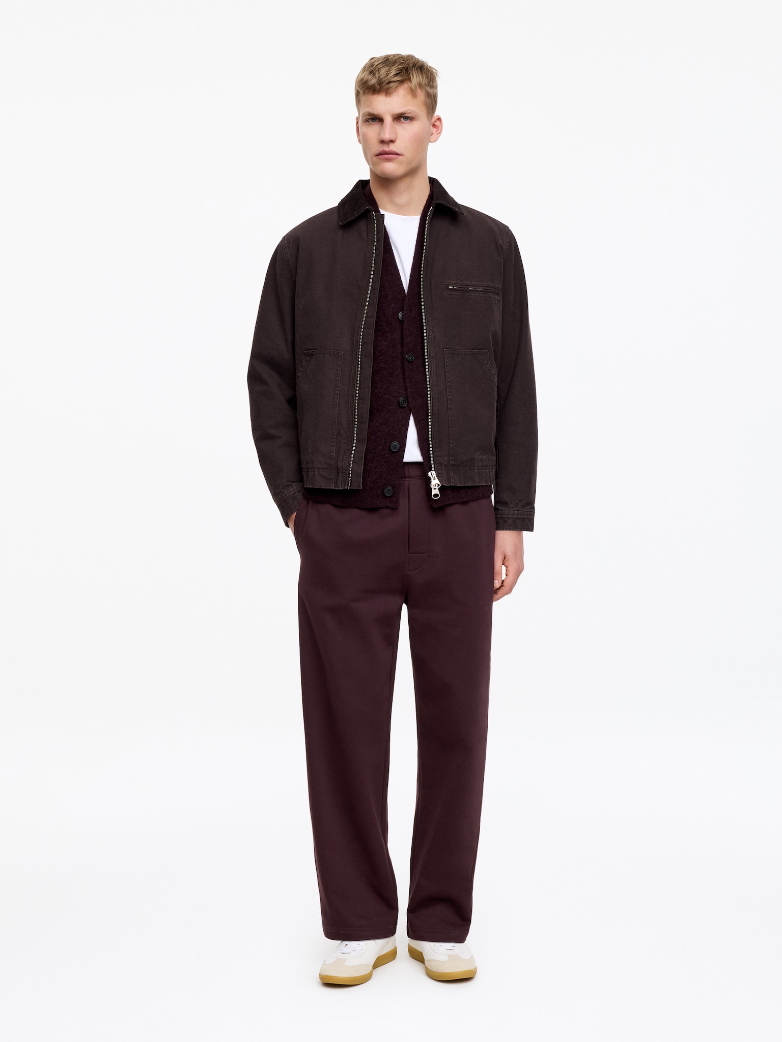 Jogginghose aus French Terry - Dunkelrot/Schwarz - 1