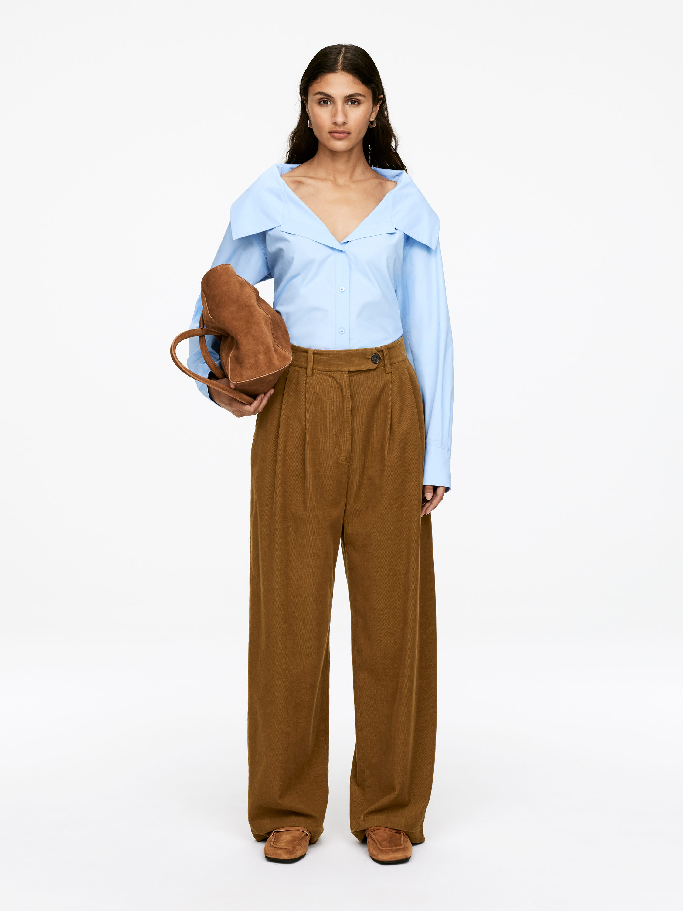 High-Waist Corduroy Trousers-#785F3A-16149