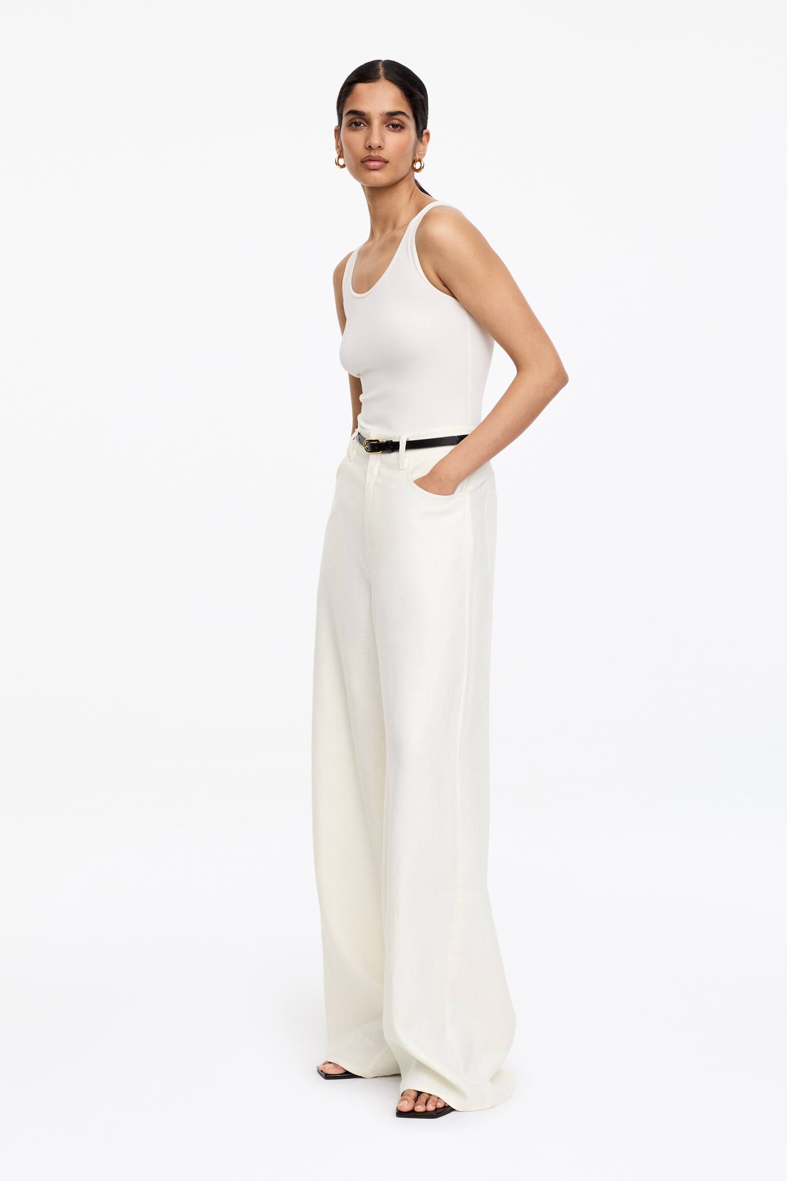 Lněné Kalhoty S Pěti Kapsami - Bílá/Tmavě Modrá - 6