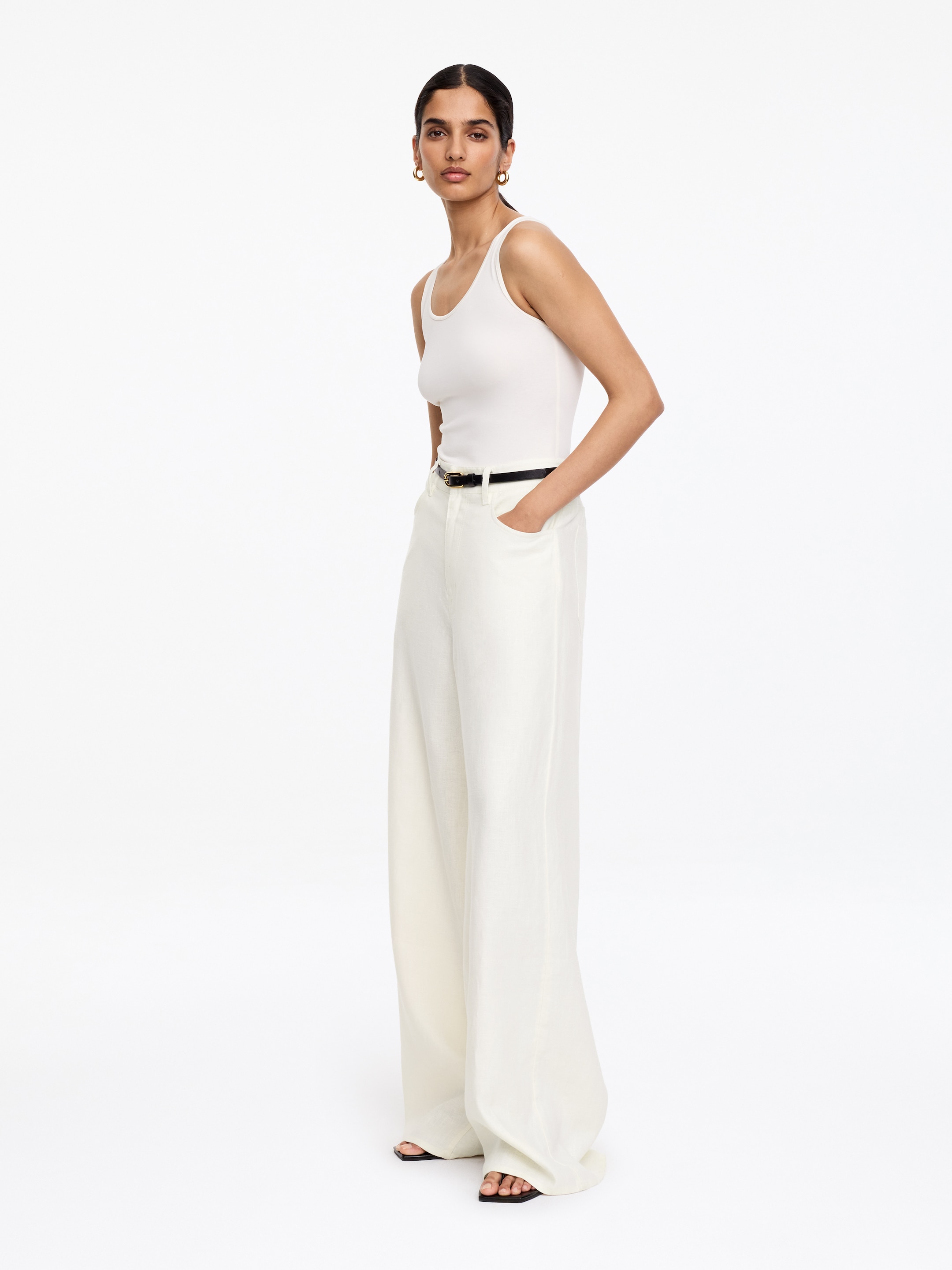 Pantaloni in lino a cinque tasche - Bianco - Loose fit - Women - StillMedia/Lookbook - 4