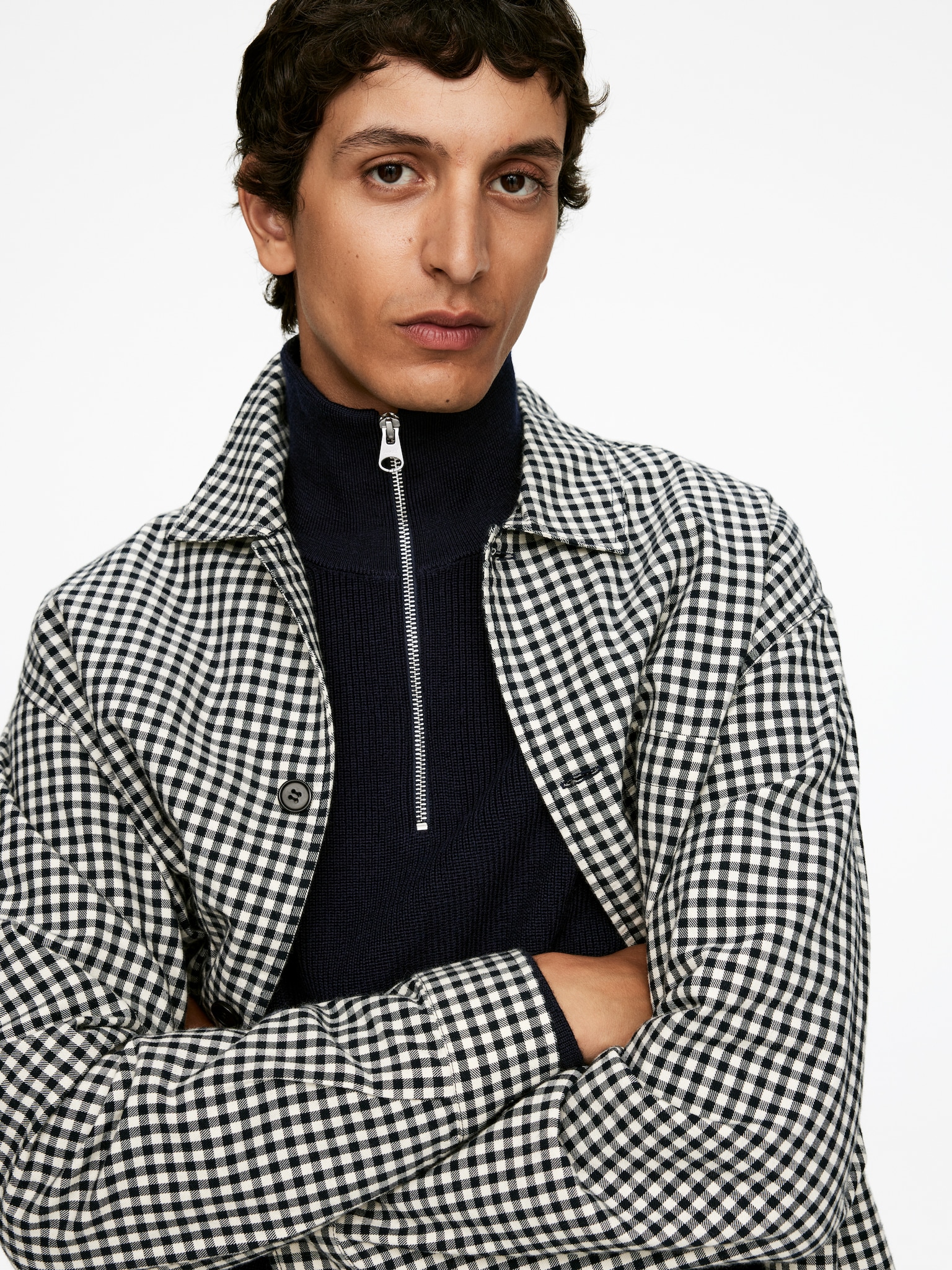 Wool & Cotton Half Zip Jumper - Dark Blue - 4