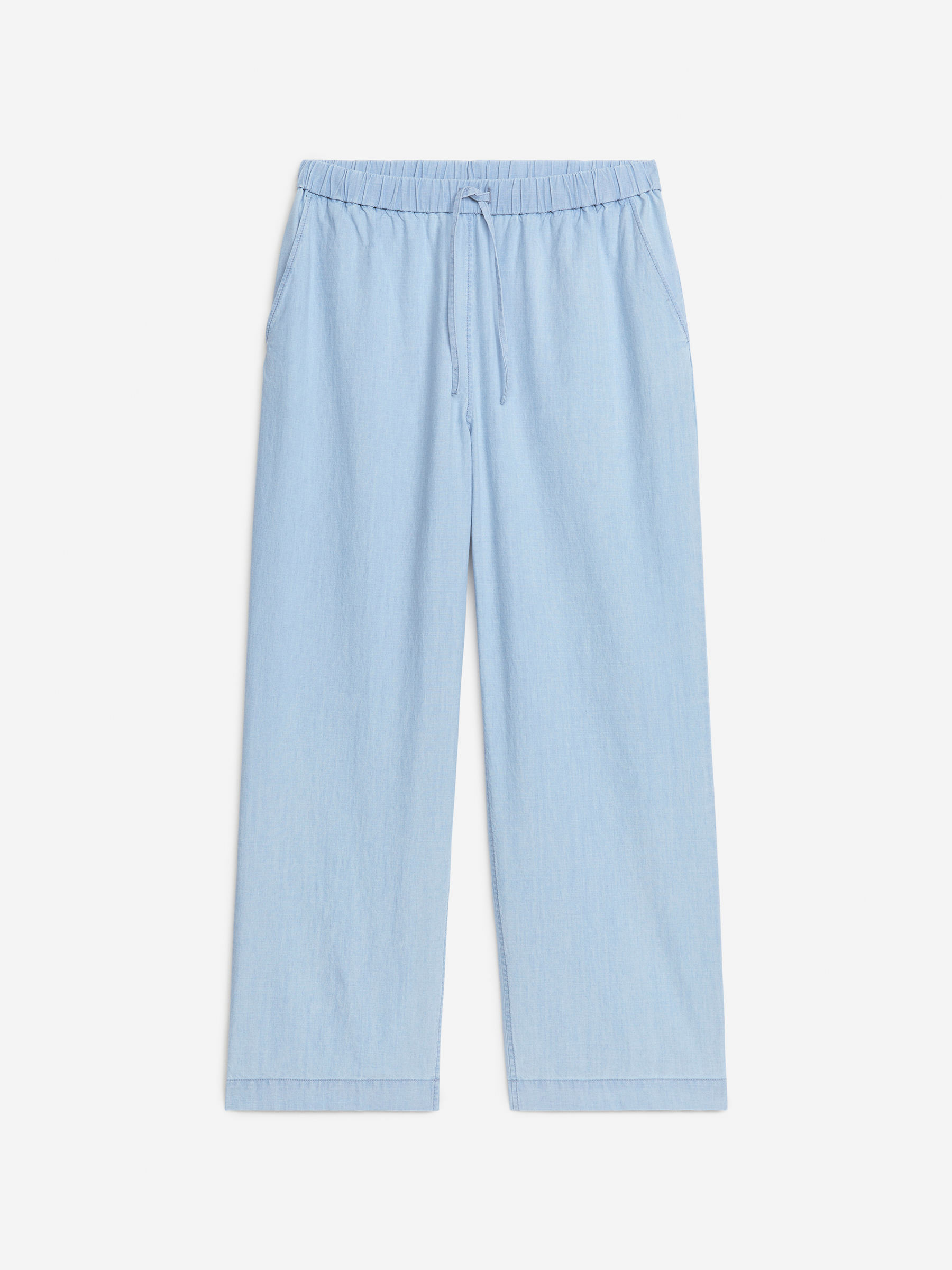 Light Denim Drawstring Trousers-Blue-6564