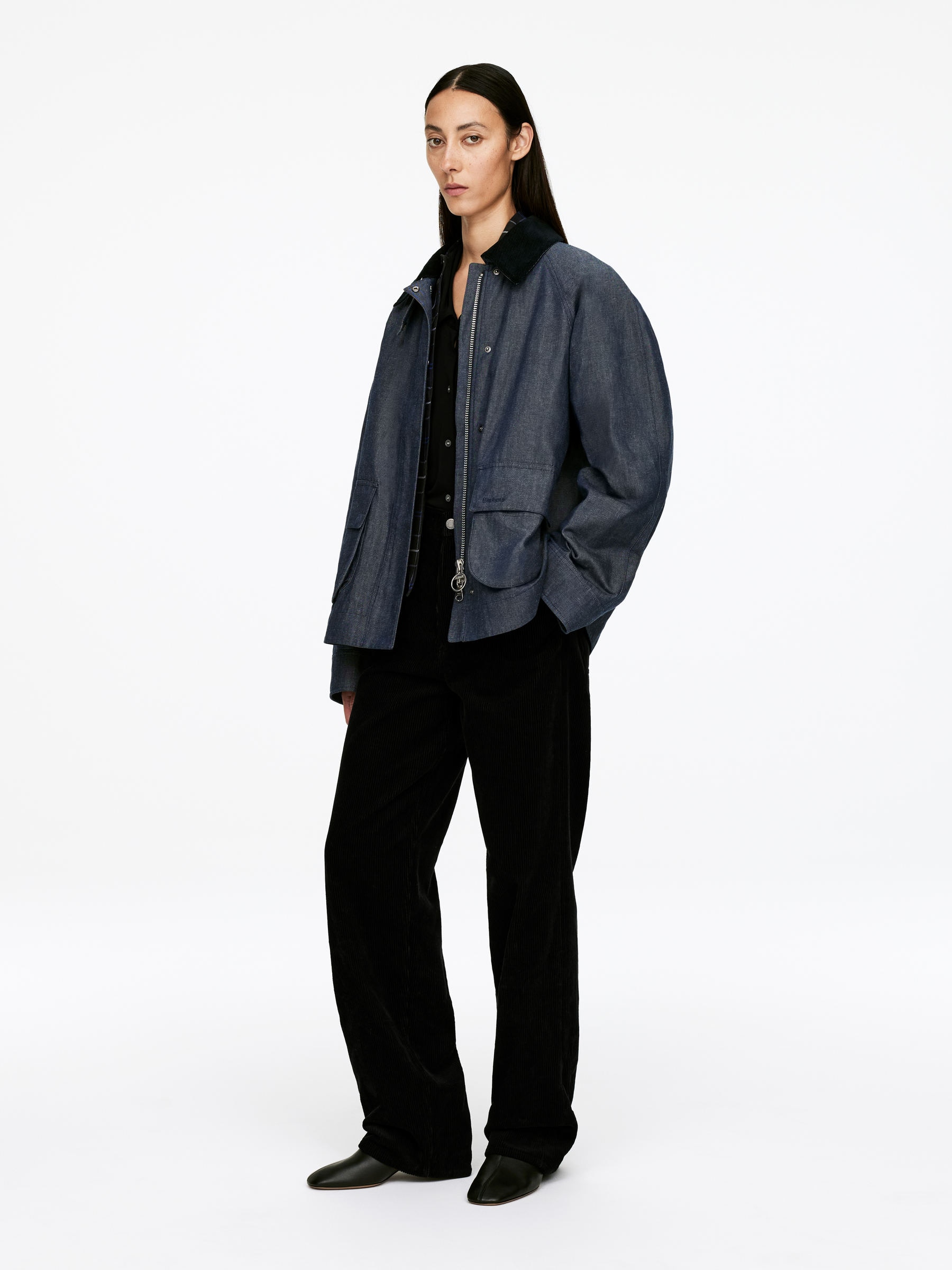 ARKET and Barbour Dry-Waxed Denim Jacket - Blue - Regular fit - Women - StillMedia/Lookbook - 5