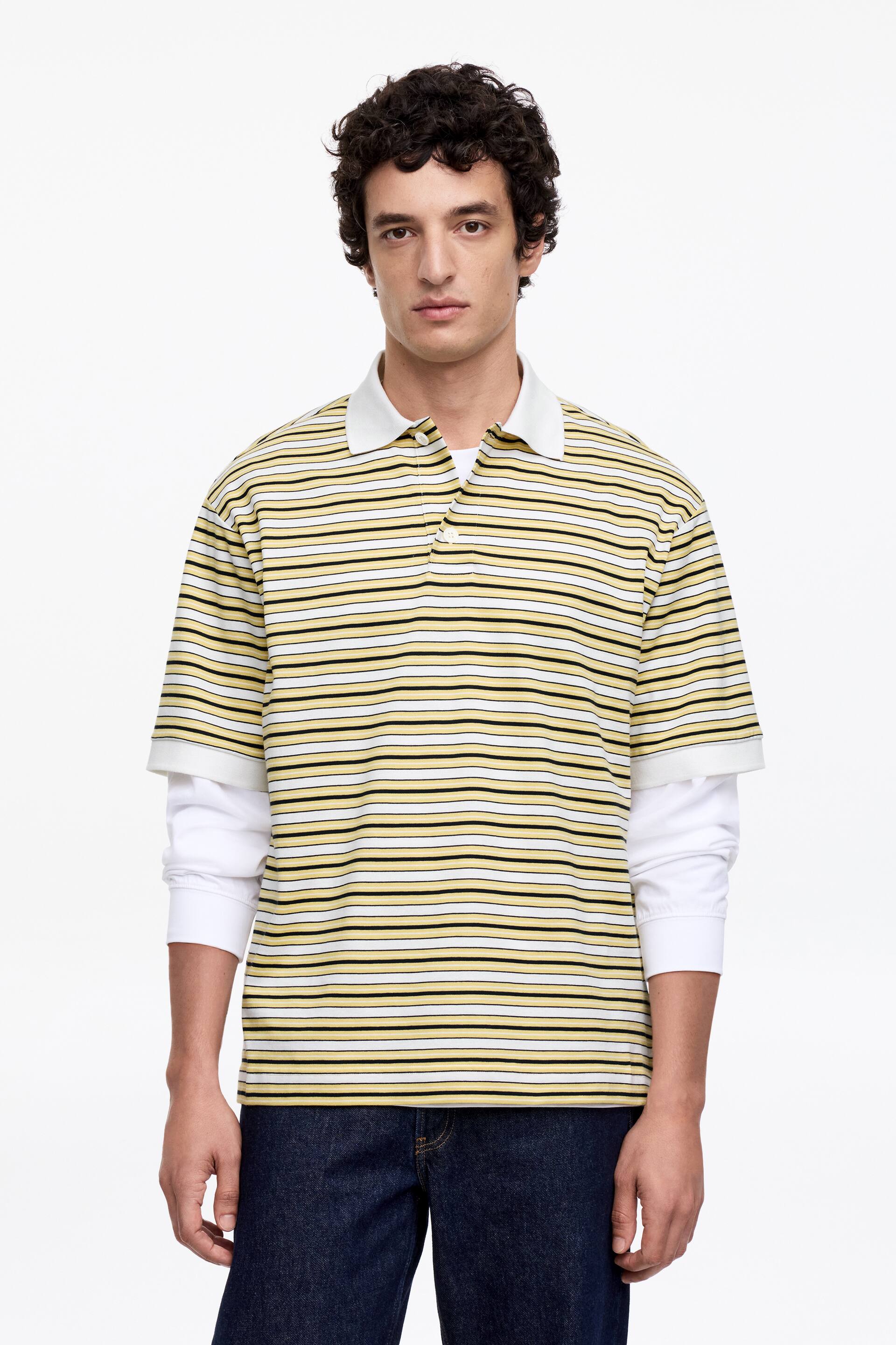 Se større billede: Kortærmet poloshirt - Gul/stribet - HERRE | H&M DK 1