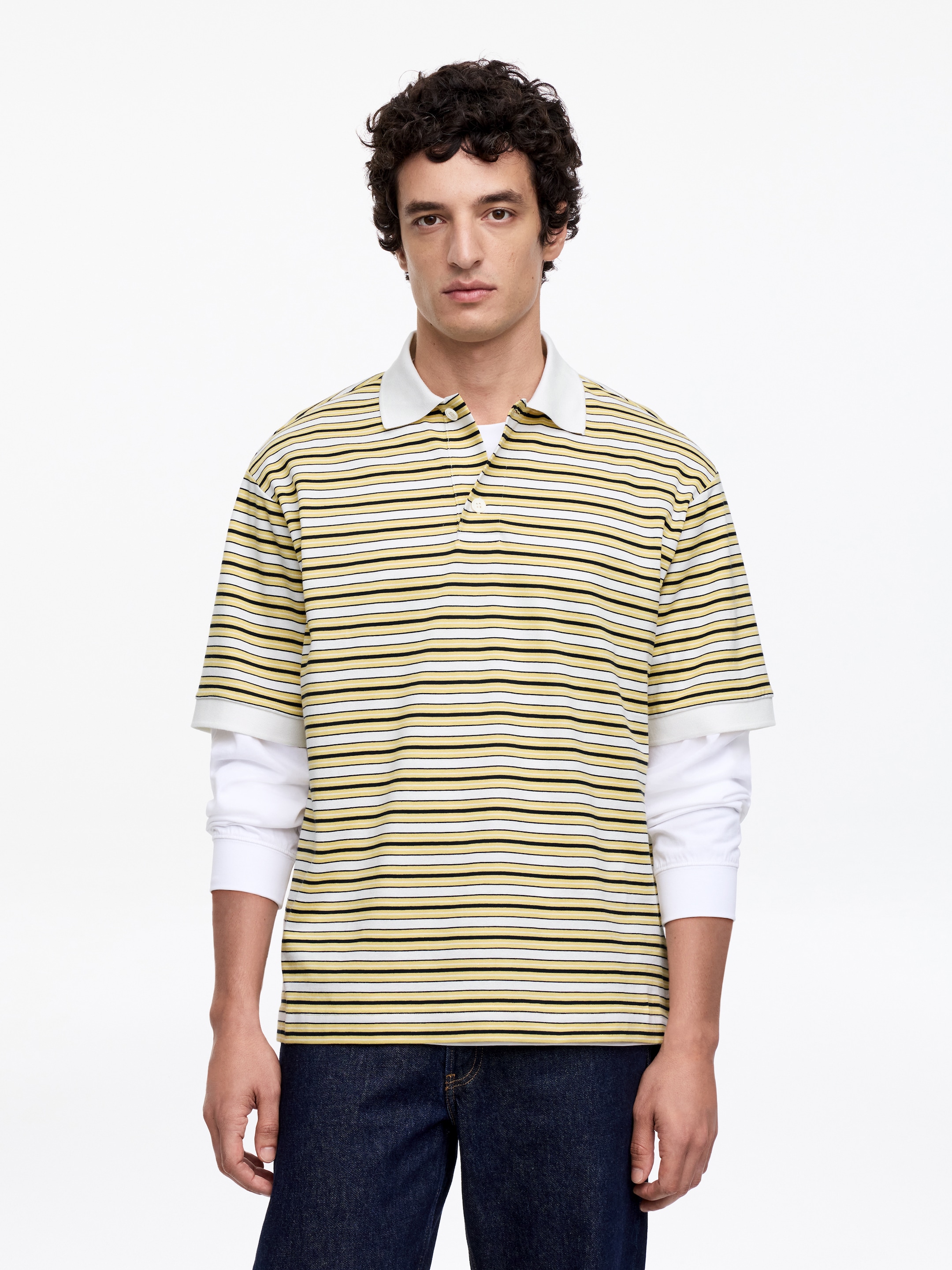 Short-Sleeve Polo Shirt - Yellow/Striped - Relaxed fit - Men - StillMedia/Lookbook - 4