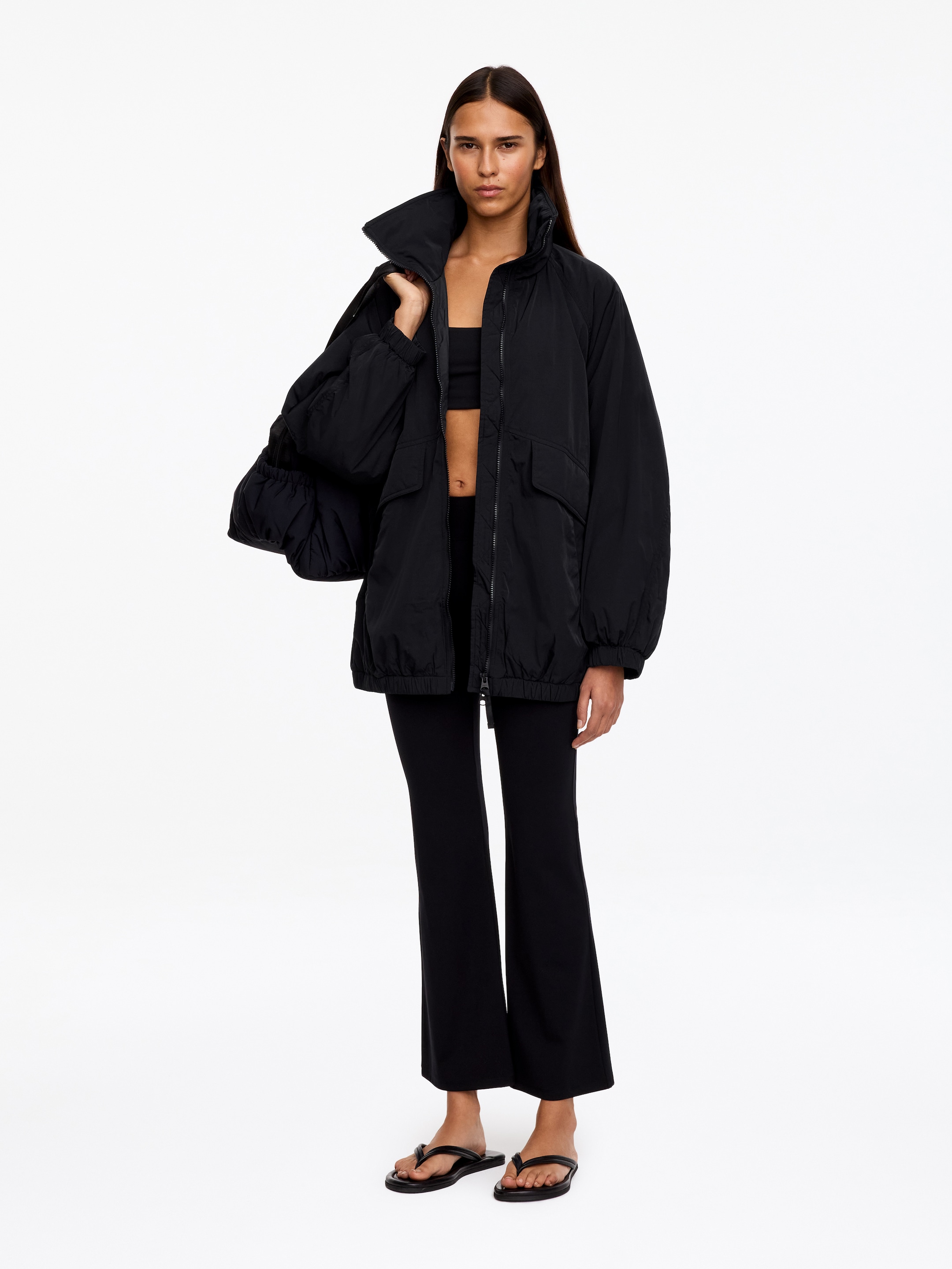 Padded Nylon Wind Jacket-Black-21002