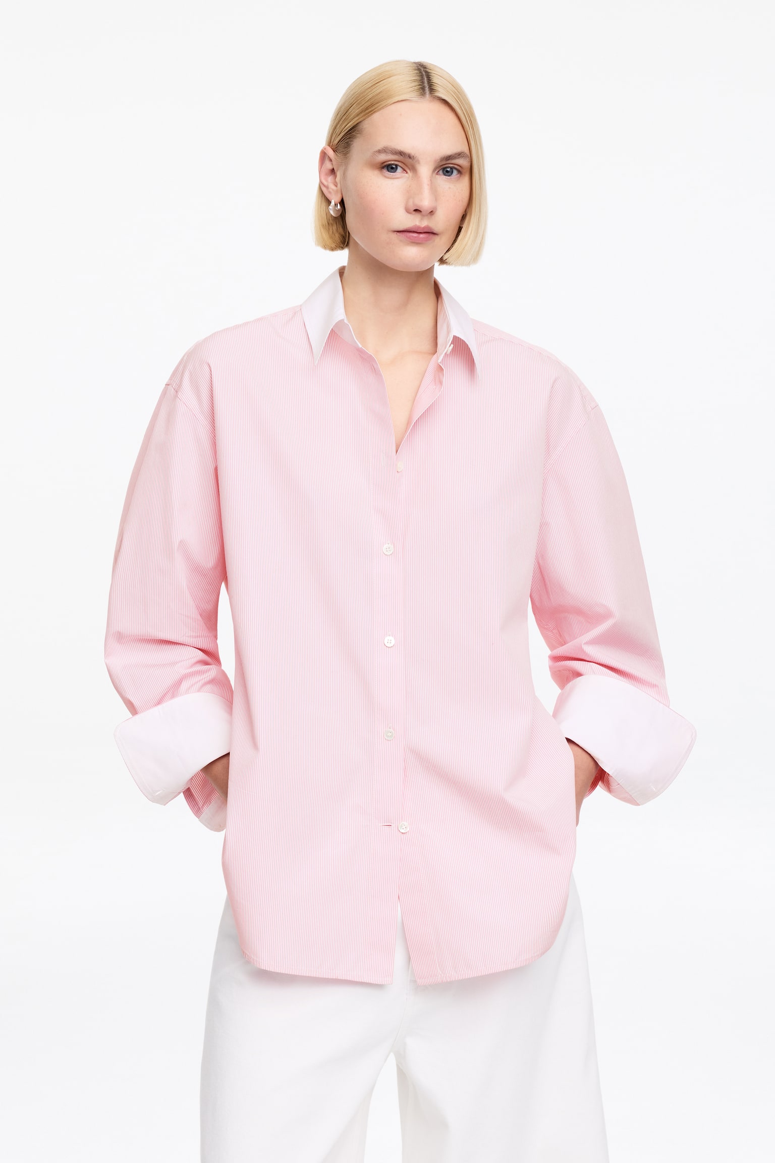 Poplinskjorta, relaxed fit - Rosa/vit/Blå/rutig/Blå/vit - 1