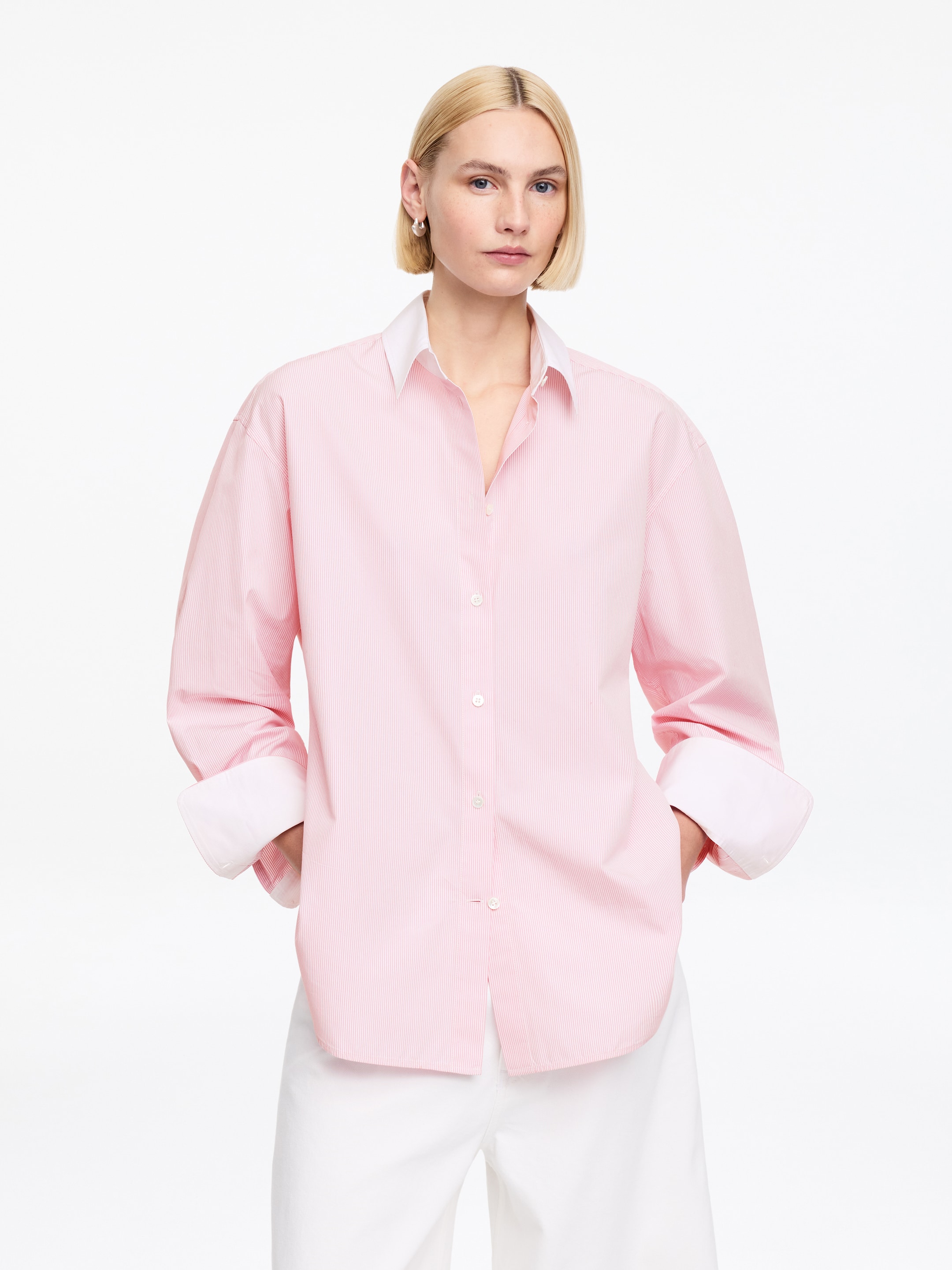 Relaxed-Fit Poplin Shirt - Pink/White - Relaxed fit - Women - StillMedia/Lookbook - 5