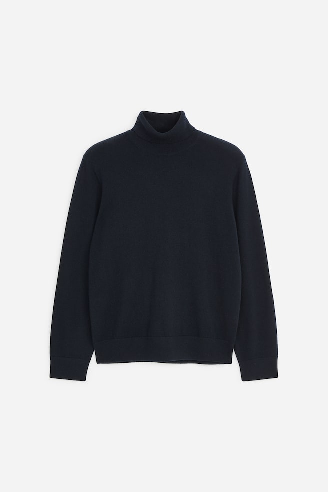 Pull à col roulé en cachemire - Bleu marine/Gris chiné - 1