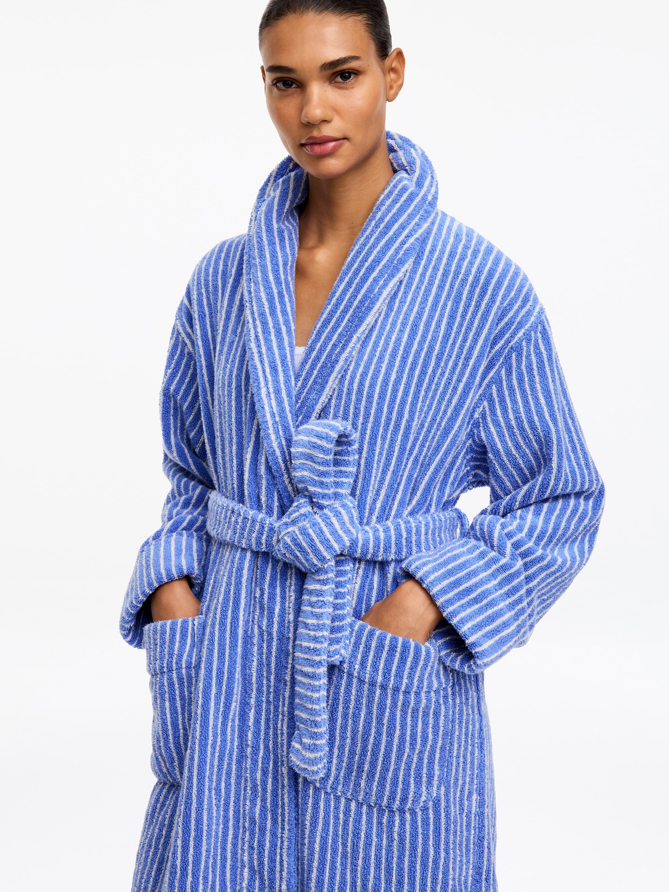 Unisex Cotton Terry Bathrobe - Blue - Women - StillMedia/Lookbook - 13