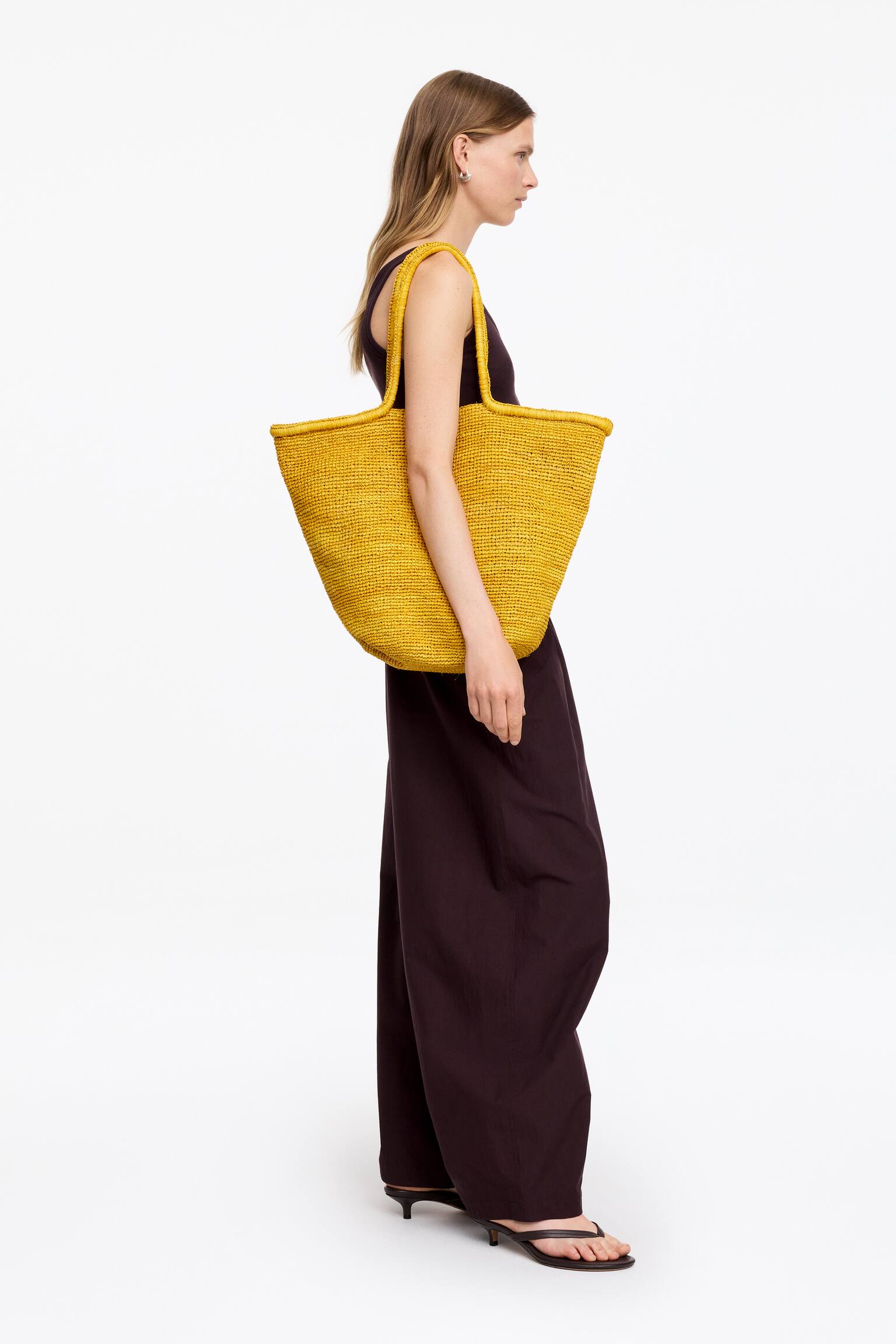 Τσάντα Tote Από Raffia-Κίτρινο - 3