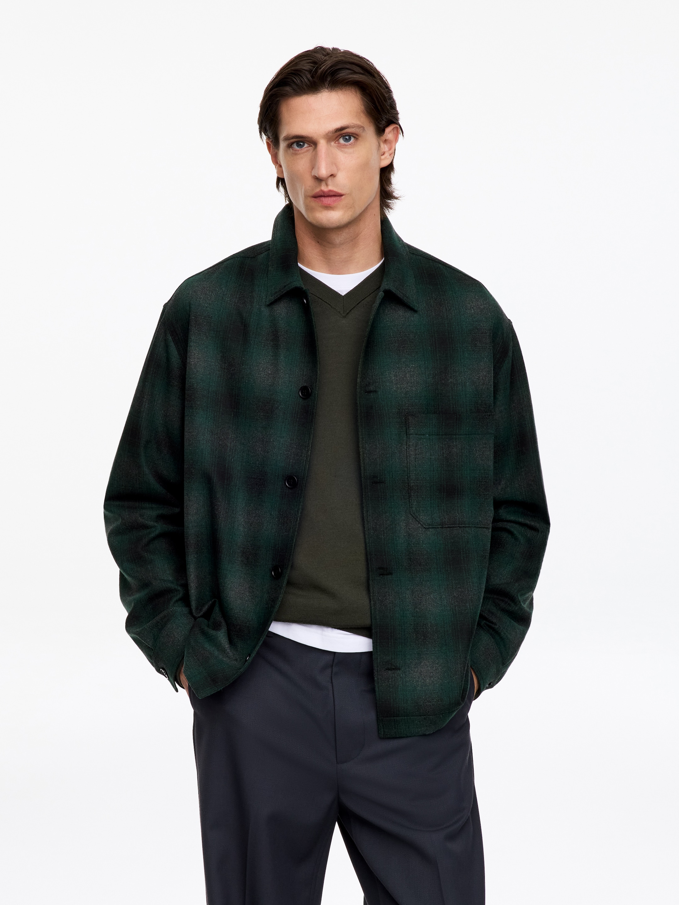 Overshirt in misto lana vestibilità rilassata - Verde/Motivo a quadri - Relaxed fit - men - StillMedia/Lookbook - 4