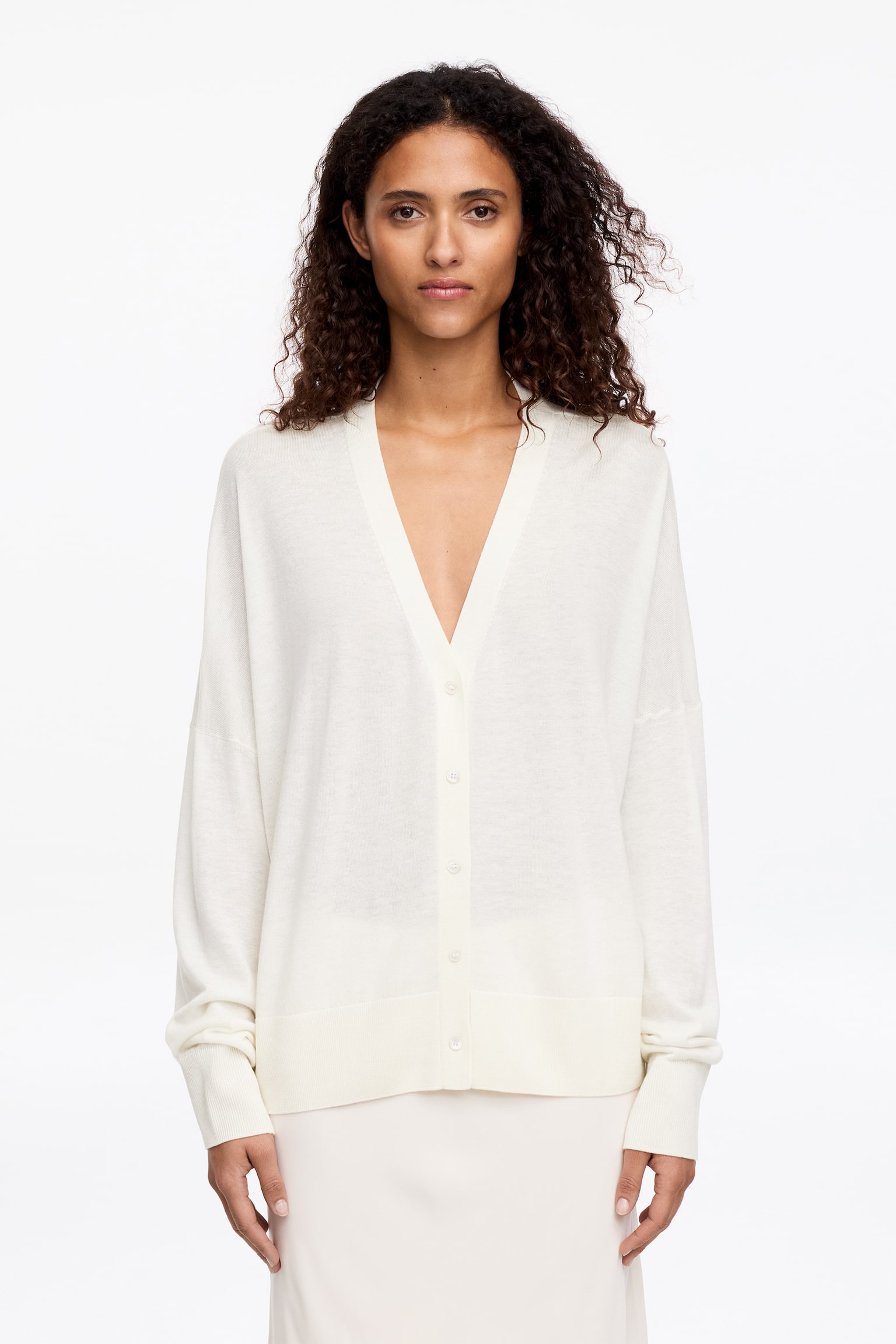Ull-lyocell-cardigan - Offwhite/Svart - 1