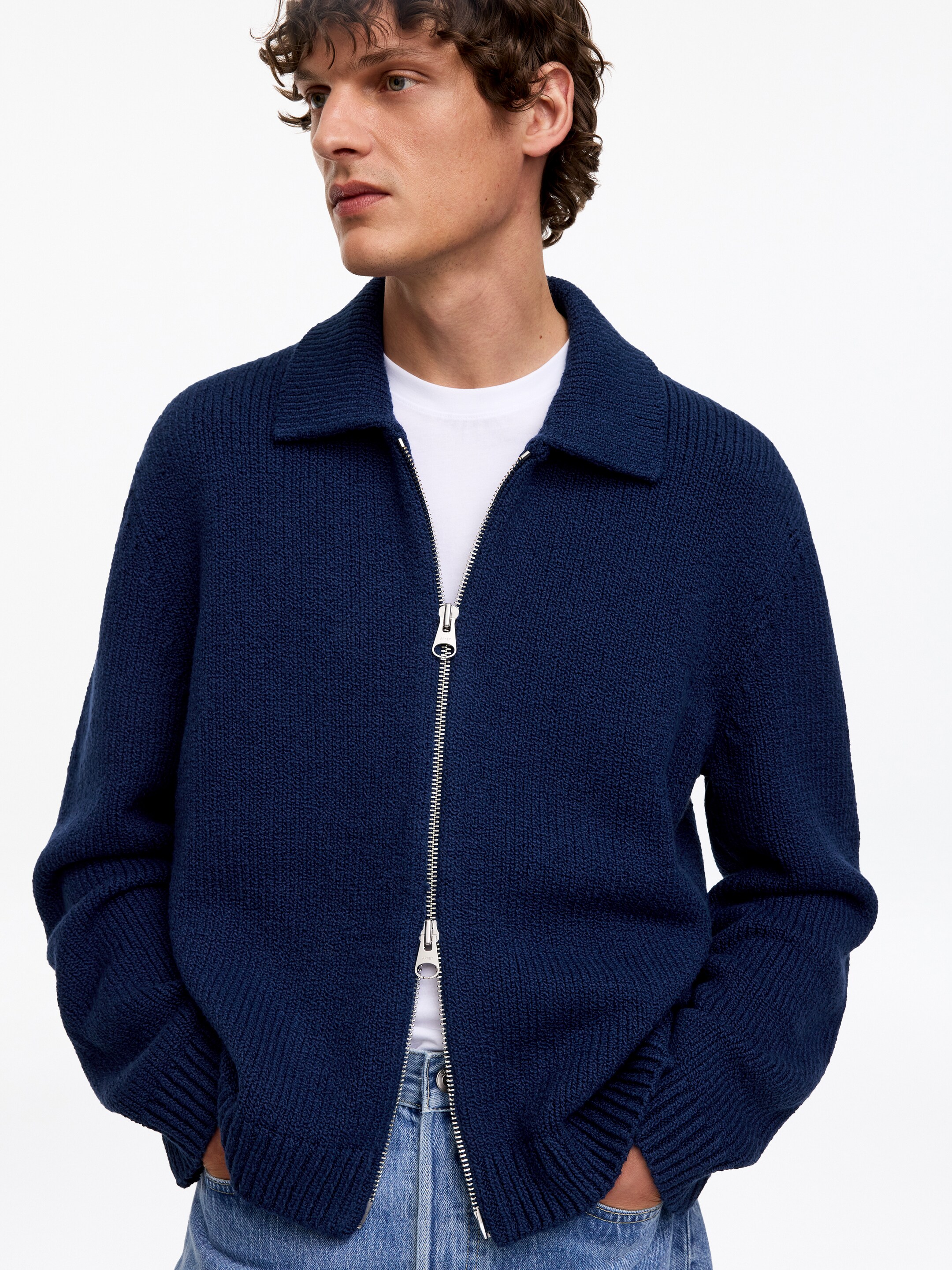 Cotton Blend Zip Cardigan - Dark Blue - Loose fit - Men - StillMedia/Lookbook - 2