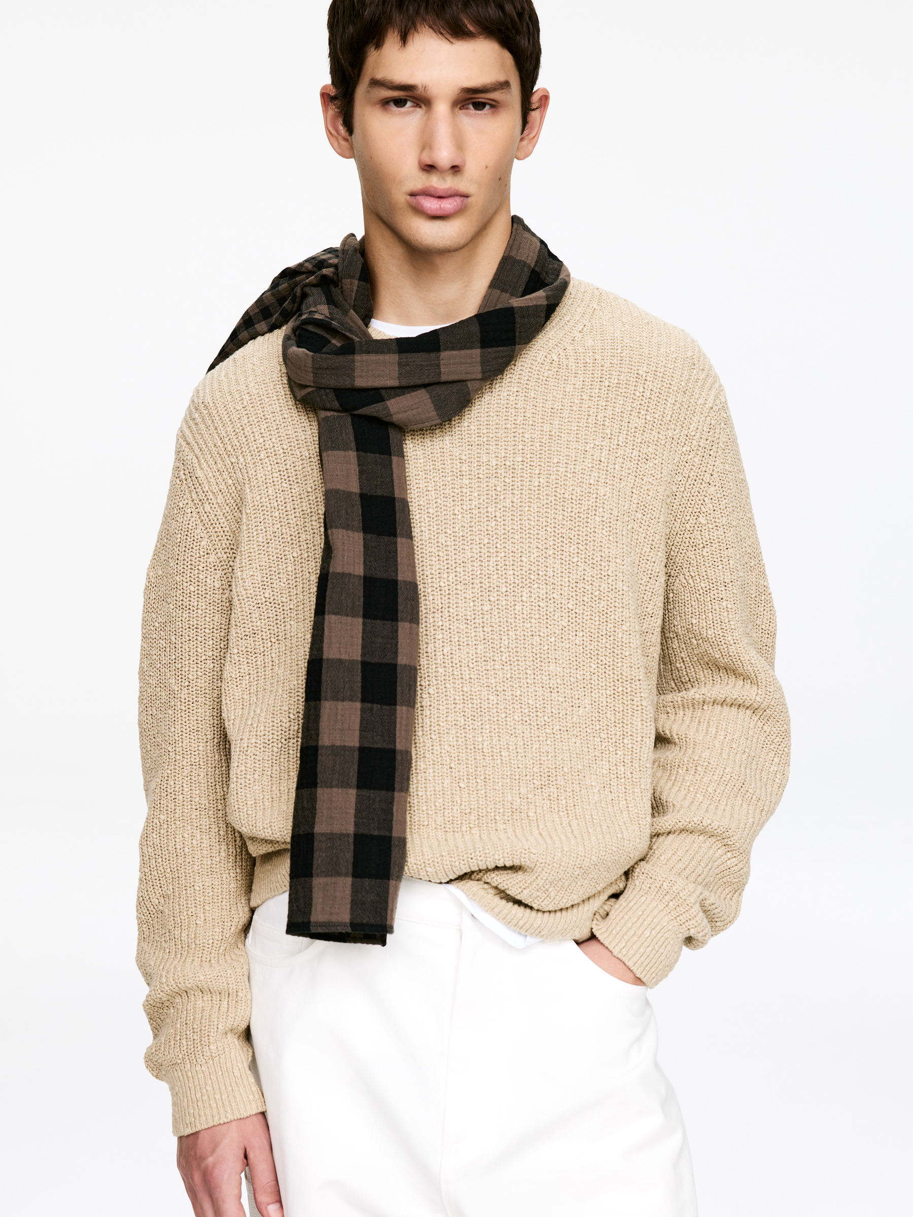 Karierter Baumwollschal - Graubraun/Schwarz - Herren - StillMedia/Lookbook - 4