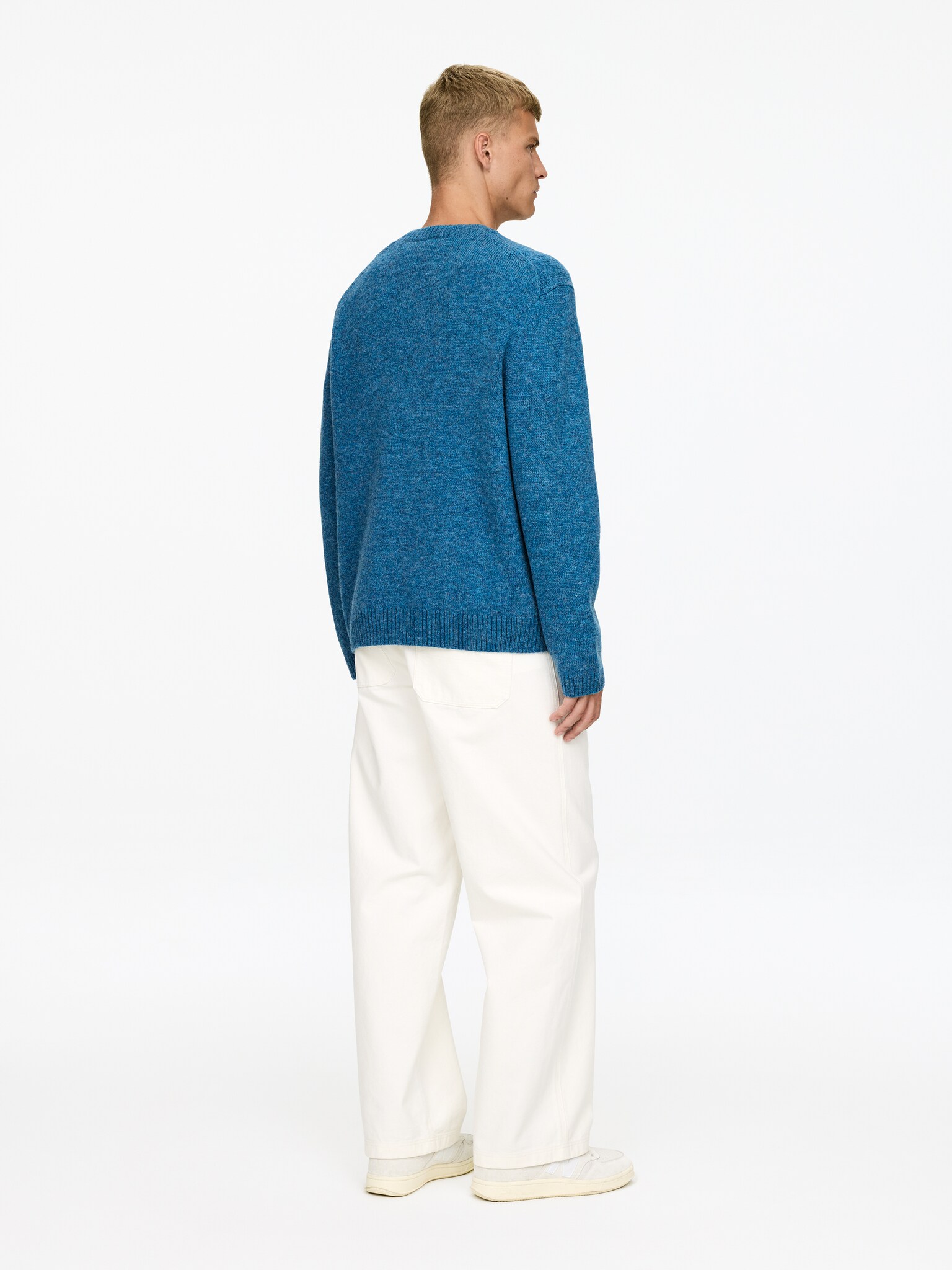 Crew-Neck Wool Jumper - Albastru Melange/Roșu/Off-White - 3