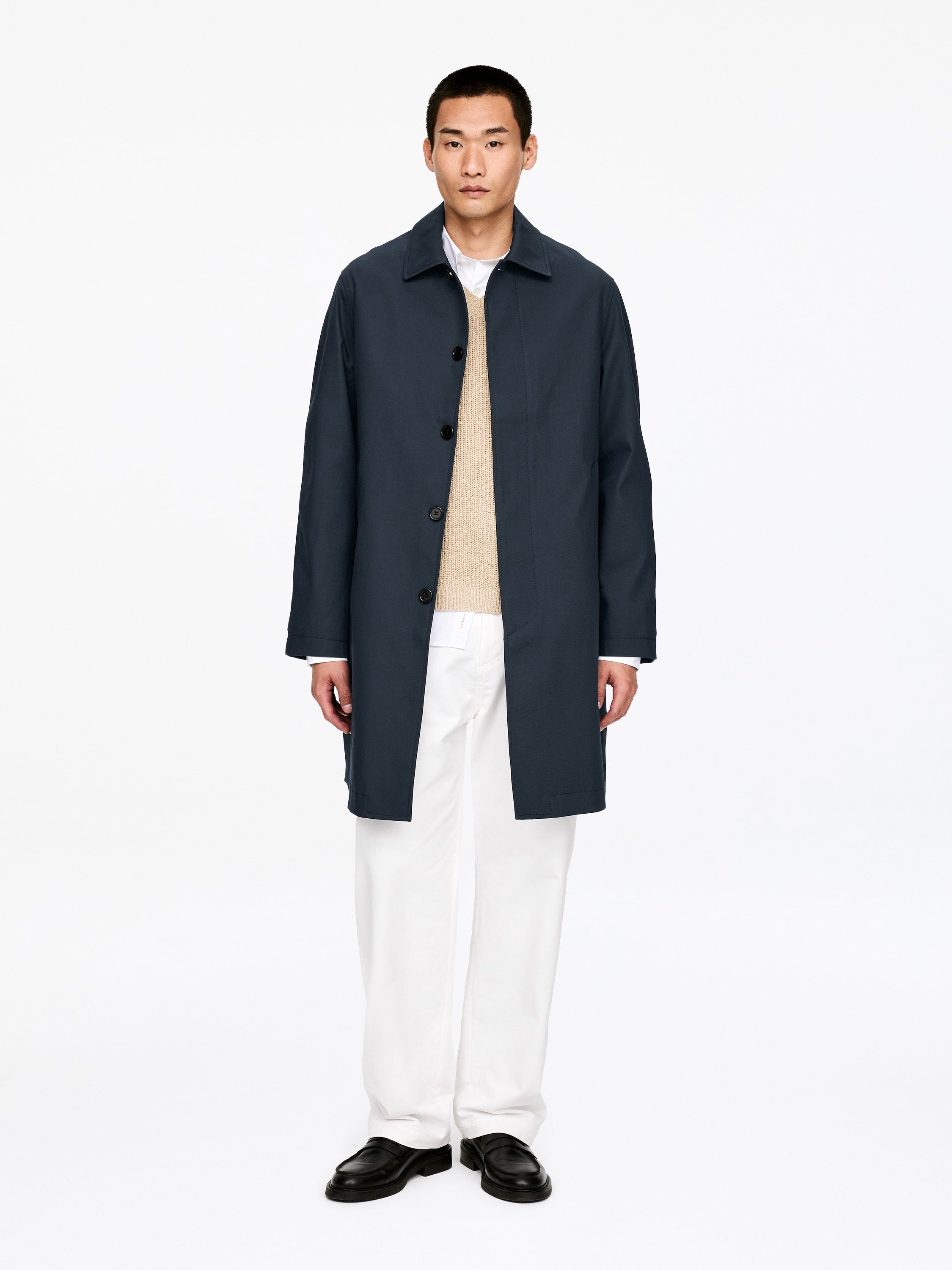 Relaxed Cotton Car Coat - Dark Blue