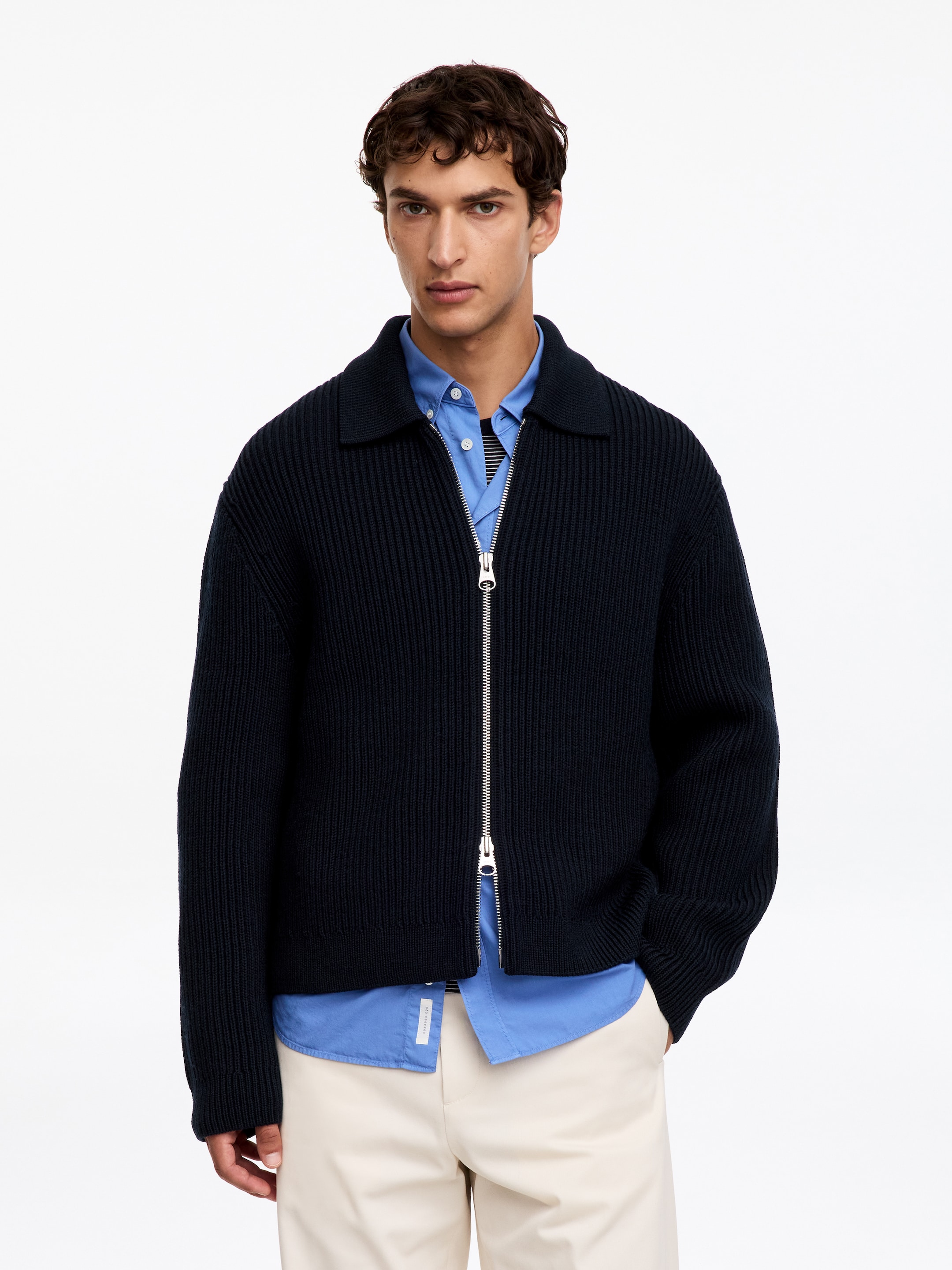 Kardigan z wełny i bawełny z zamkiem błyskawicznym - Ciemnoniebieski - Luźny fason - men - StillMedia/Lookbook - 2