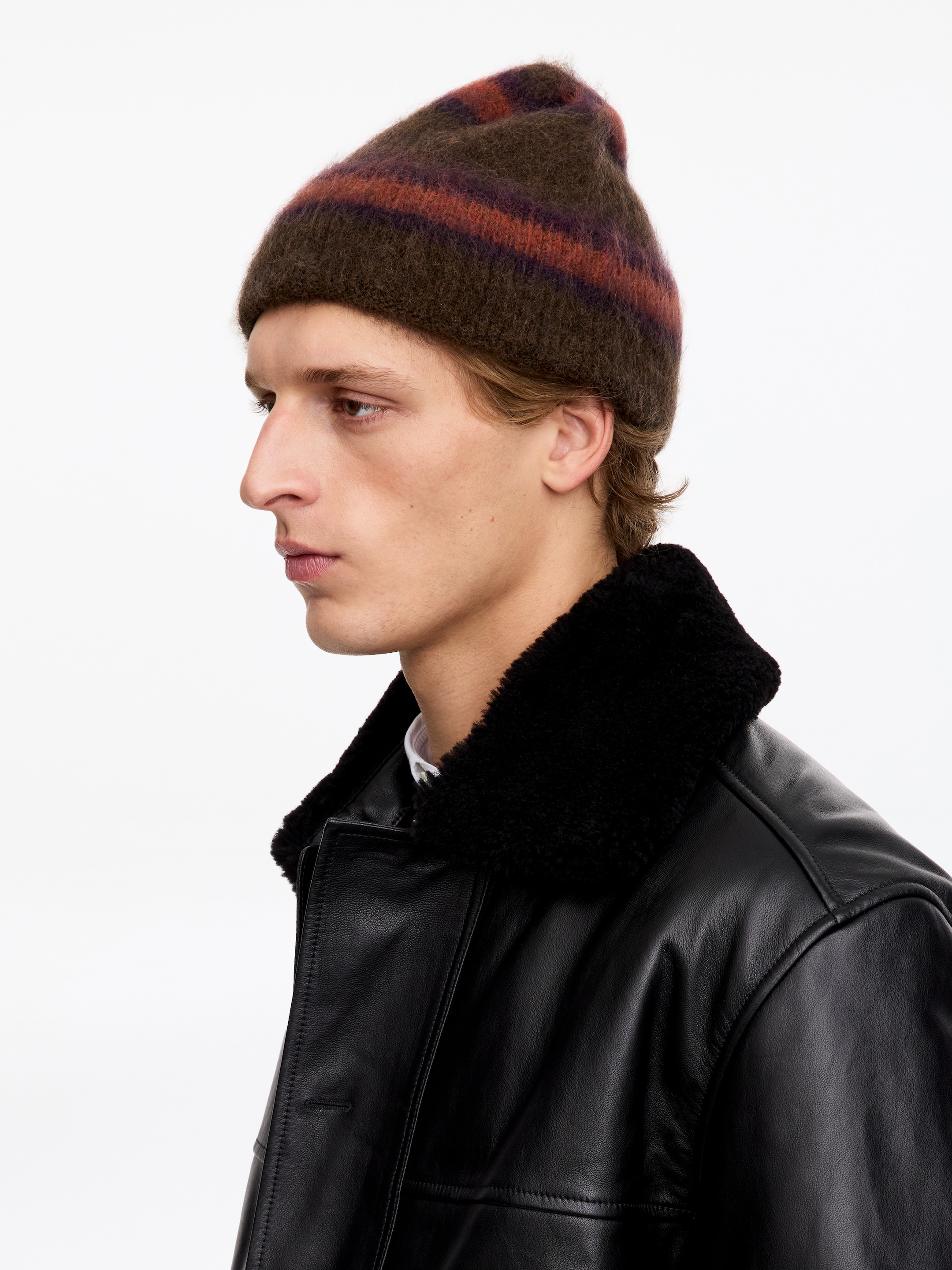 Striped Fold-Up Beanie - Dark Brown/Striped - men - StillMedia/Lookbook - 3
