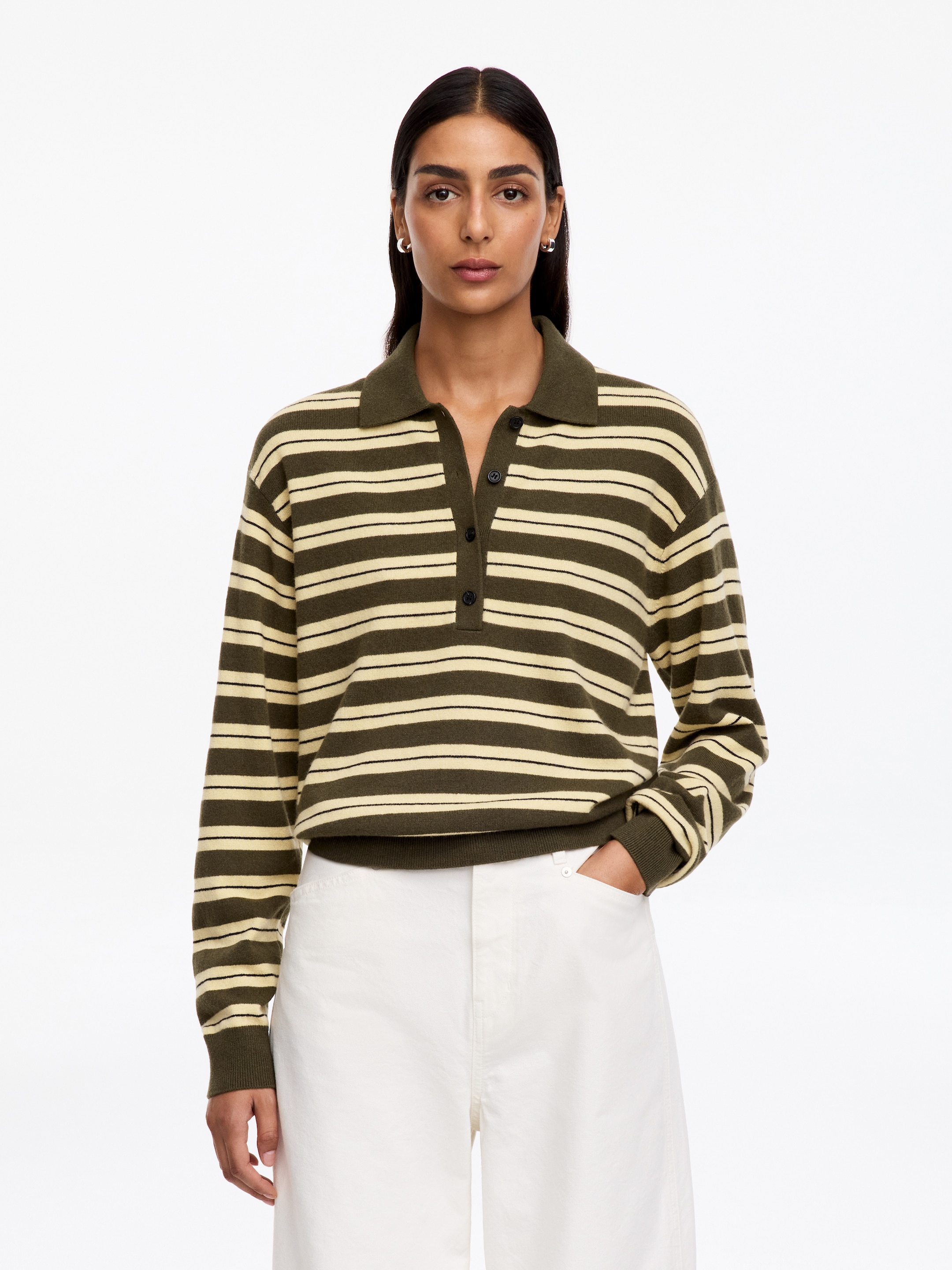 Jersey tipo polo de lana merino suave-Green-20216