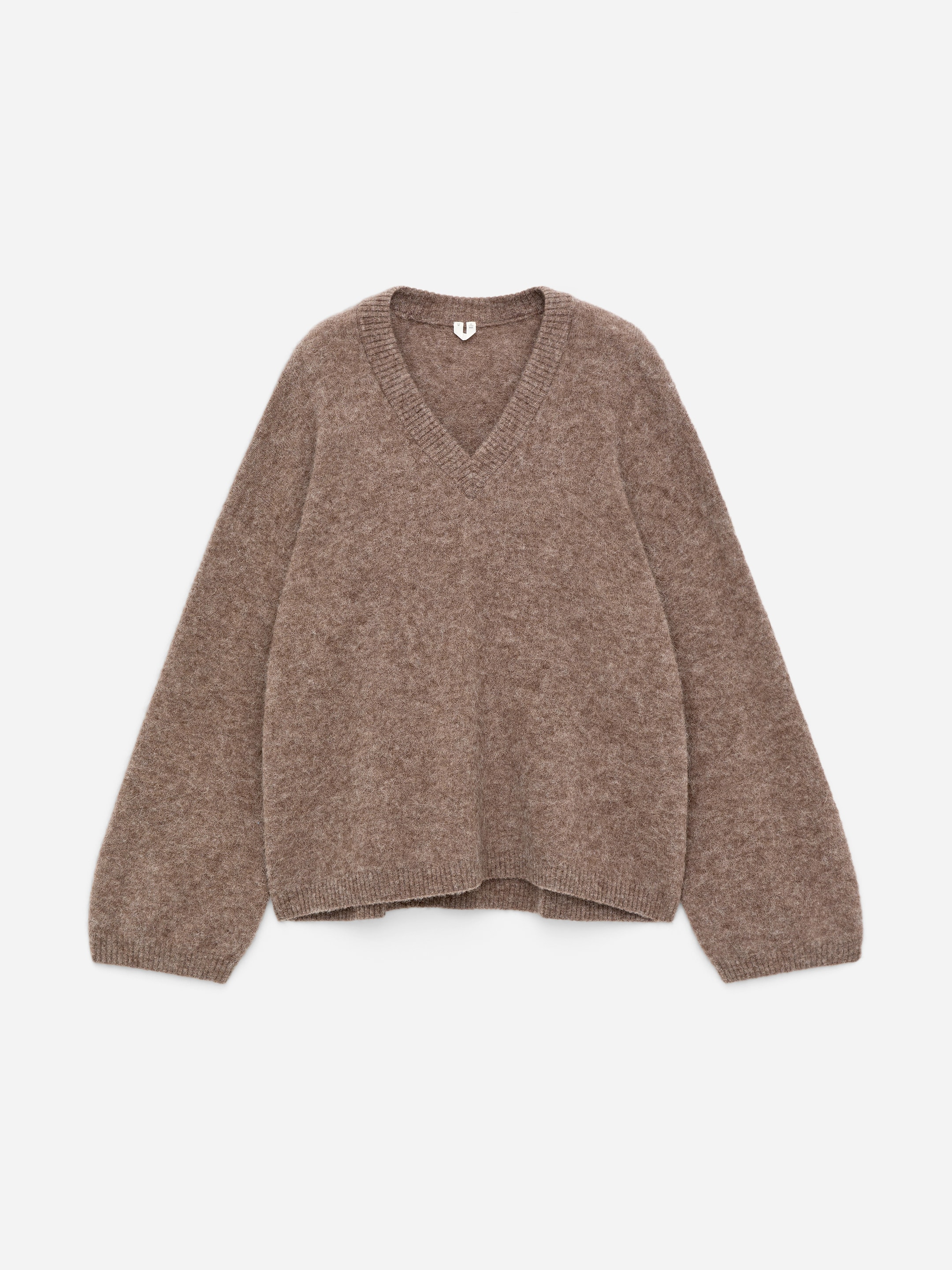 Alpaca-Wool Blend V-Neck Jumper-#83786B-17695