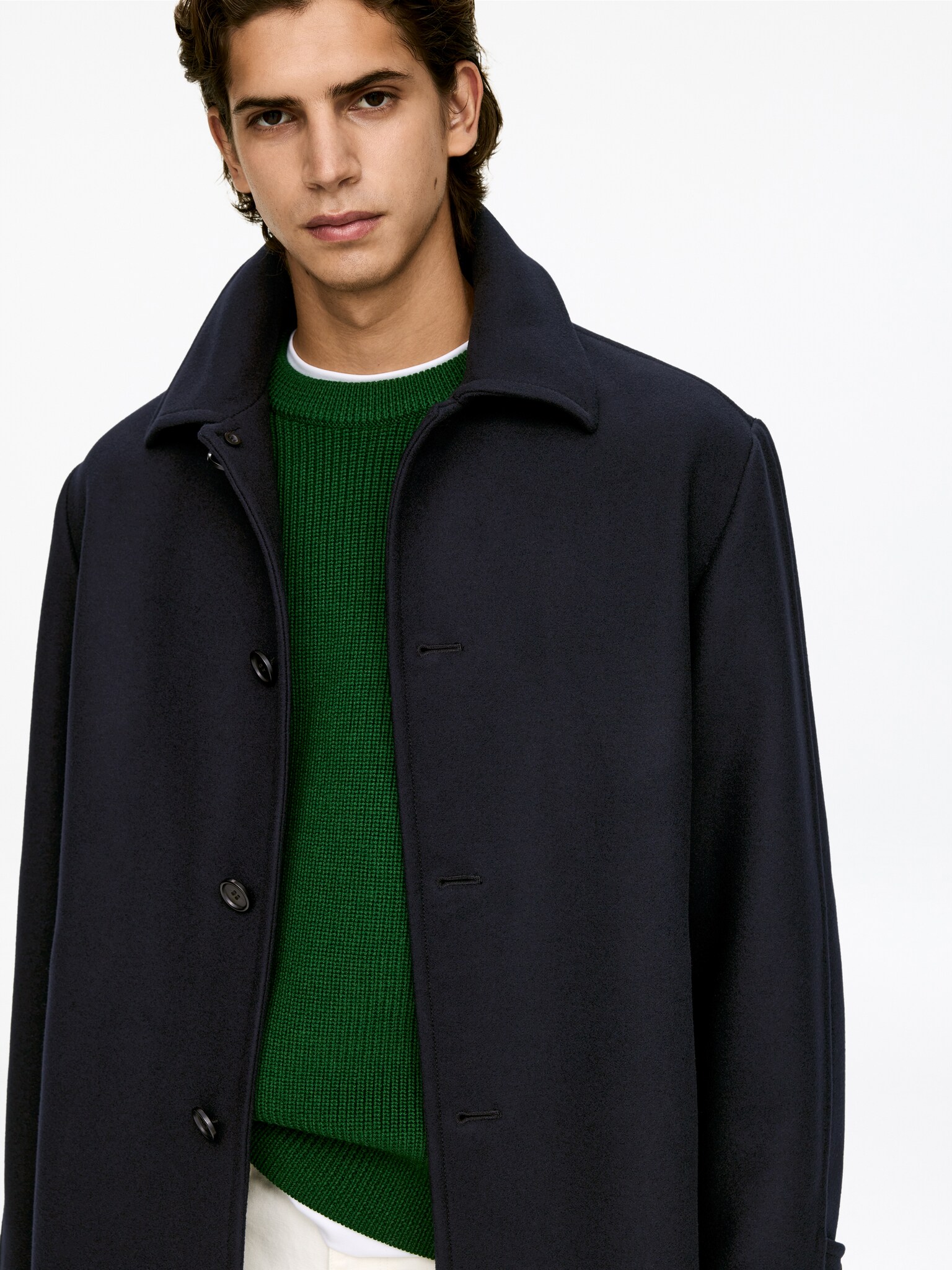 Manteau en laine mélangée doublée - Bleu foncé - 4