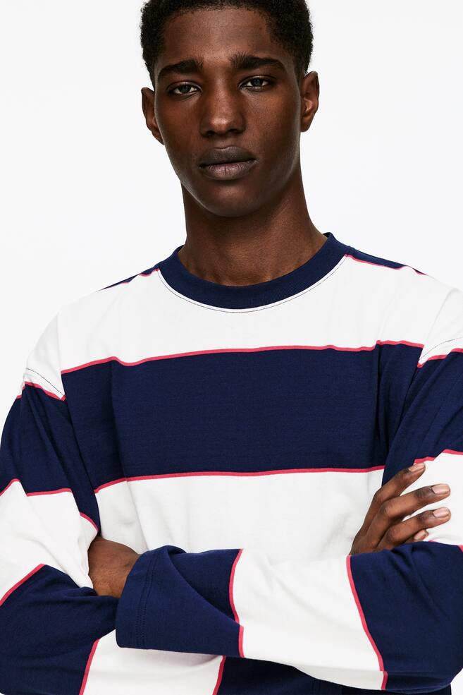 Relaxed Long-Sleeve T-Shirt-Off White/Blue/Red - 4