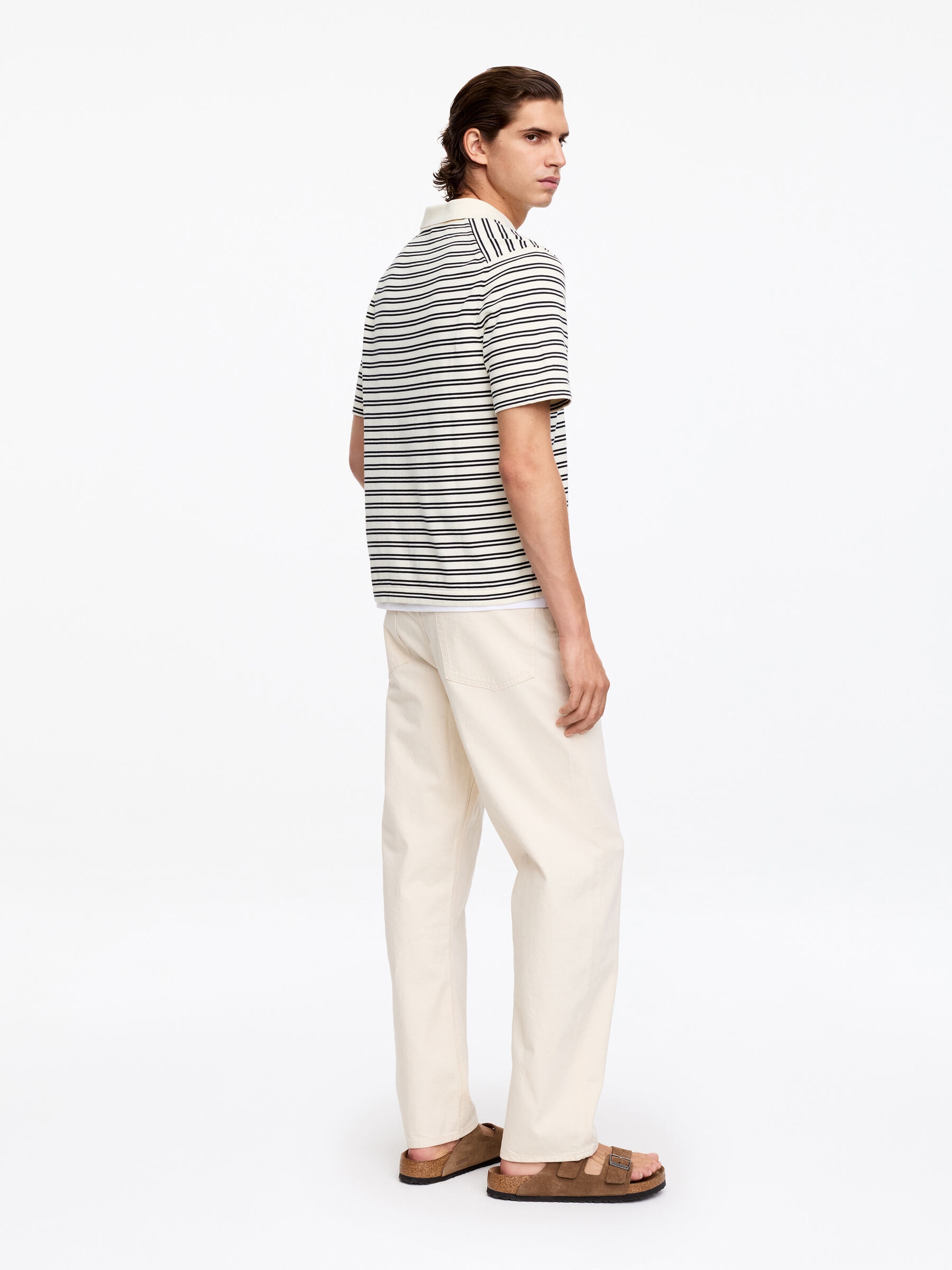 Fine-Knit Polo Shirt - Off White/Striped - Regular fit - Men - StillMedia/Lookbook - 3