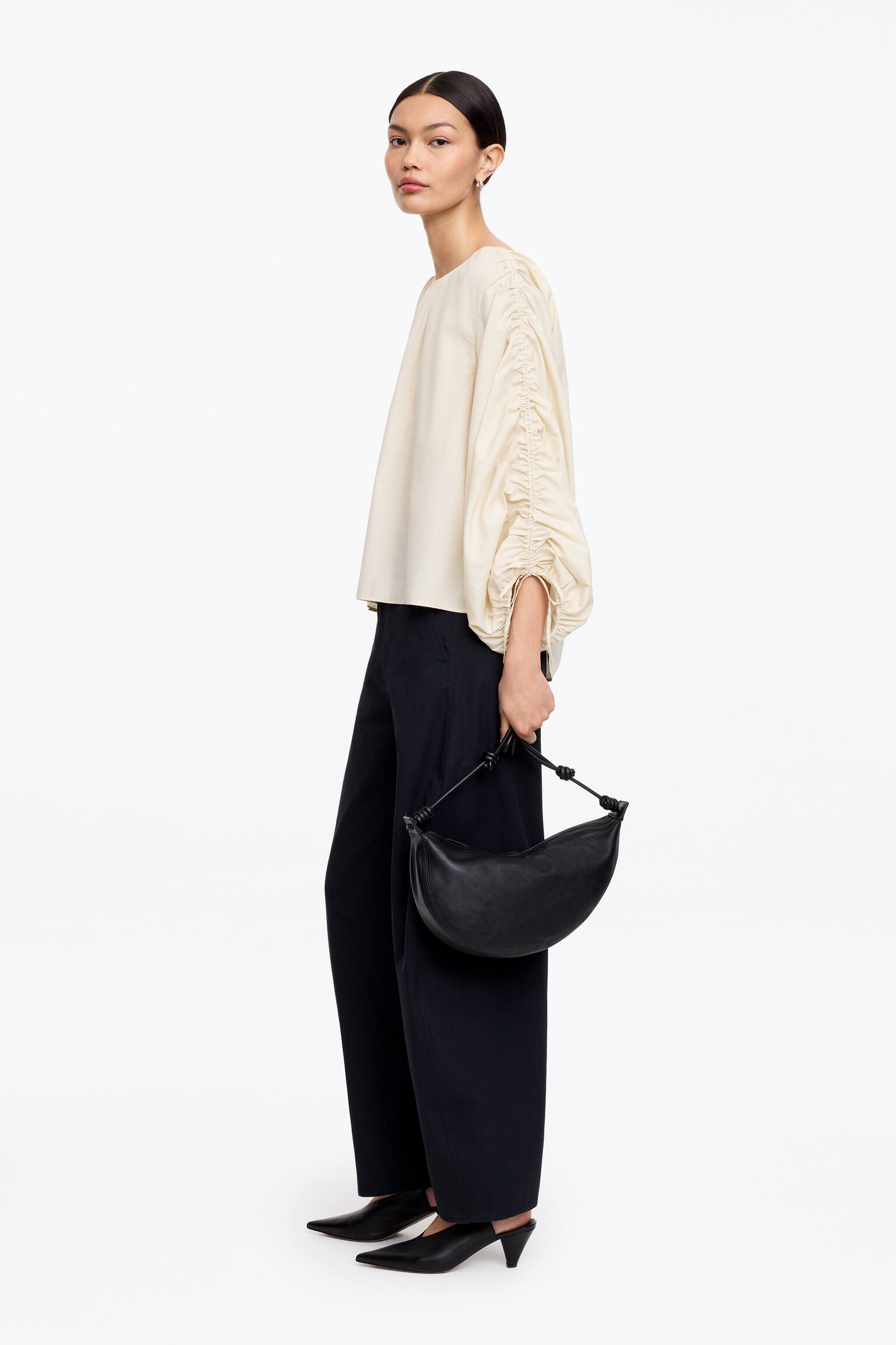 Rynkad blus - Beige/Brun - 3