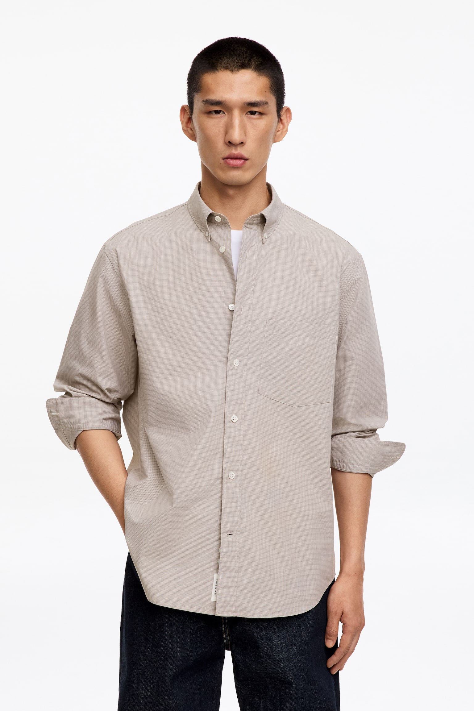 Ternet buttondown-skjorte - Beige/Blå - 1