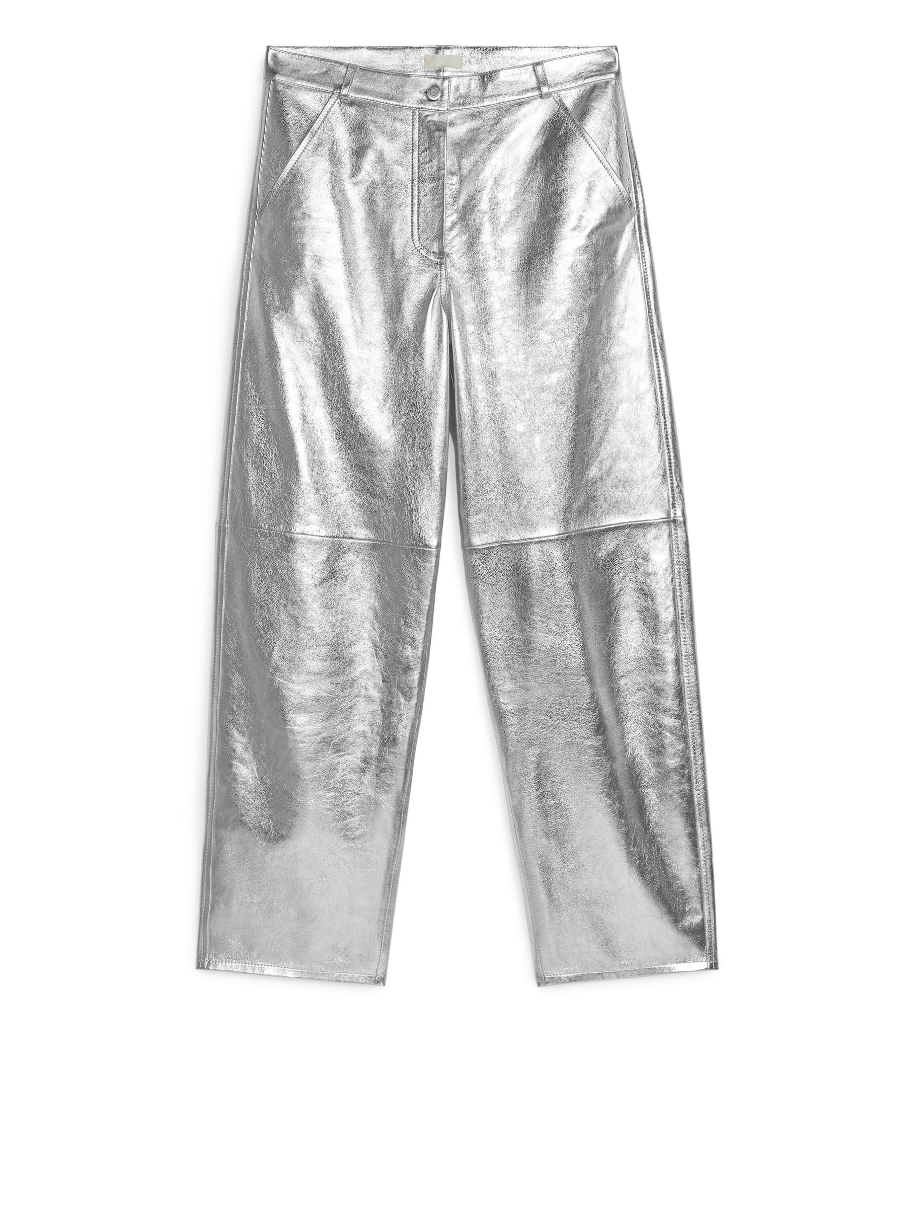 Silver Metallic Leather Trousers - Silver - Relaxed fit - Women - StillMedia/DescriptiveStillLife - 2