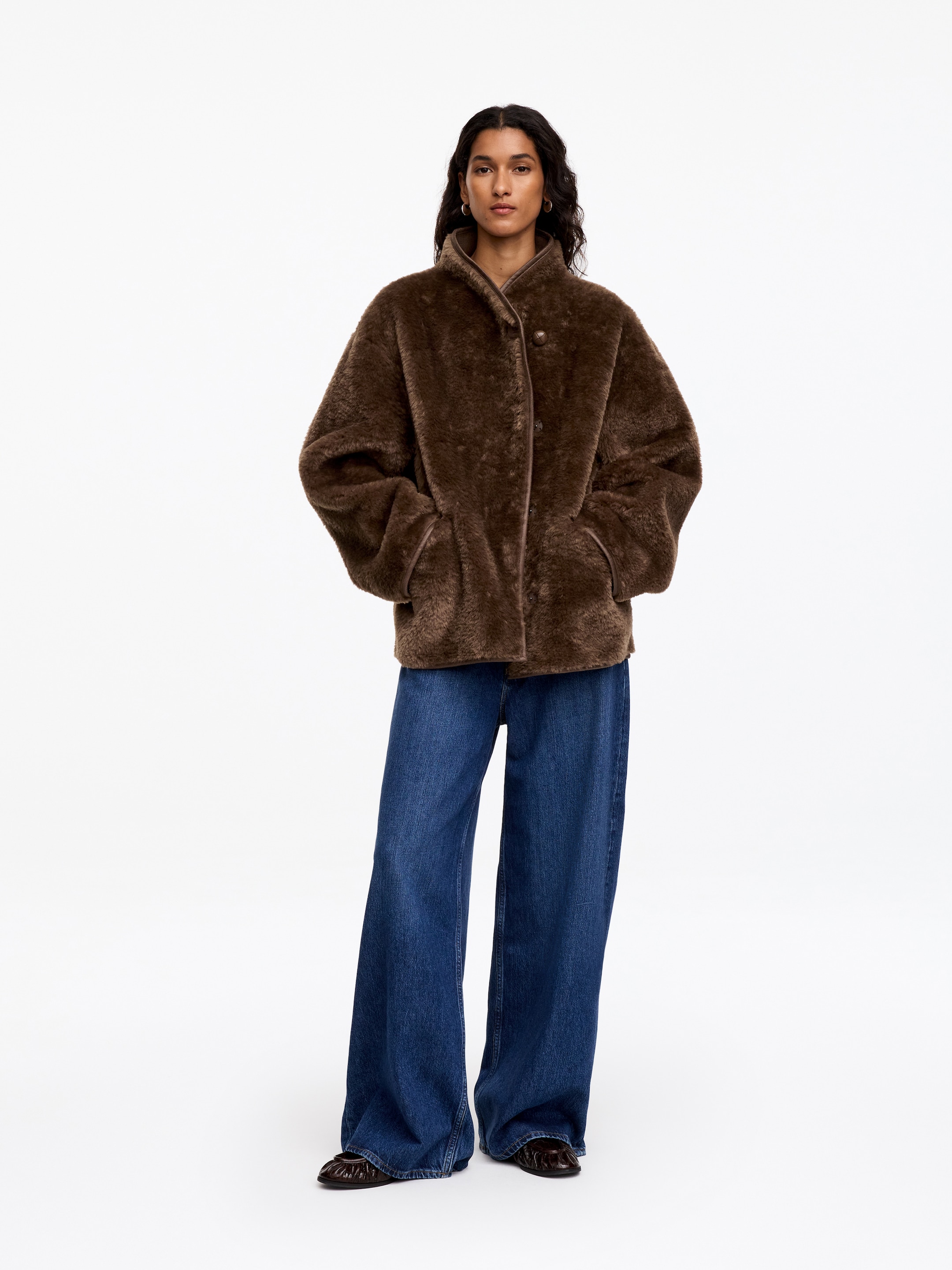 Pile Stand-Collar Jacket-Brown-20690