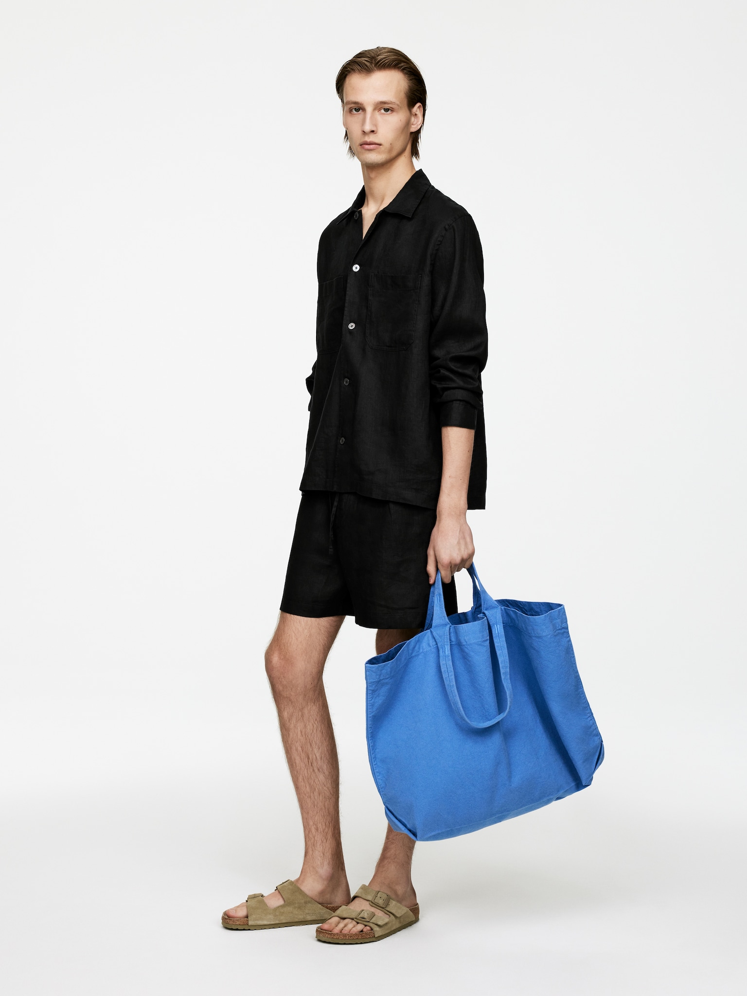 Chemise décontractée en lin - Noir/Beige/Bleu - 5