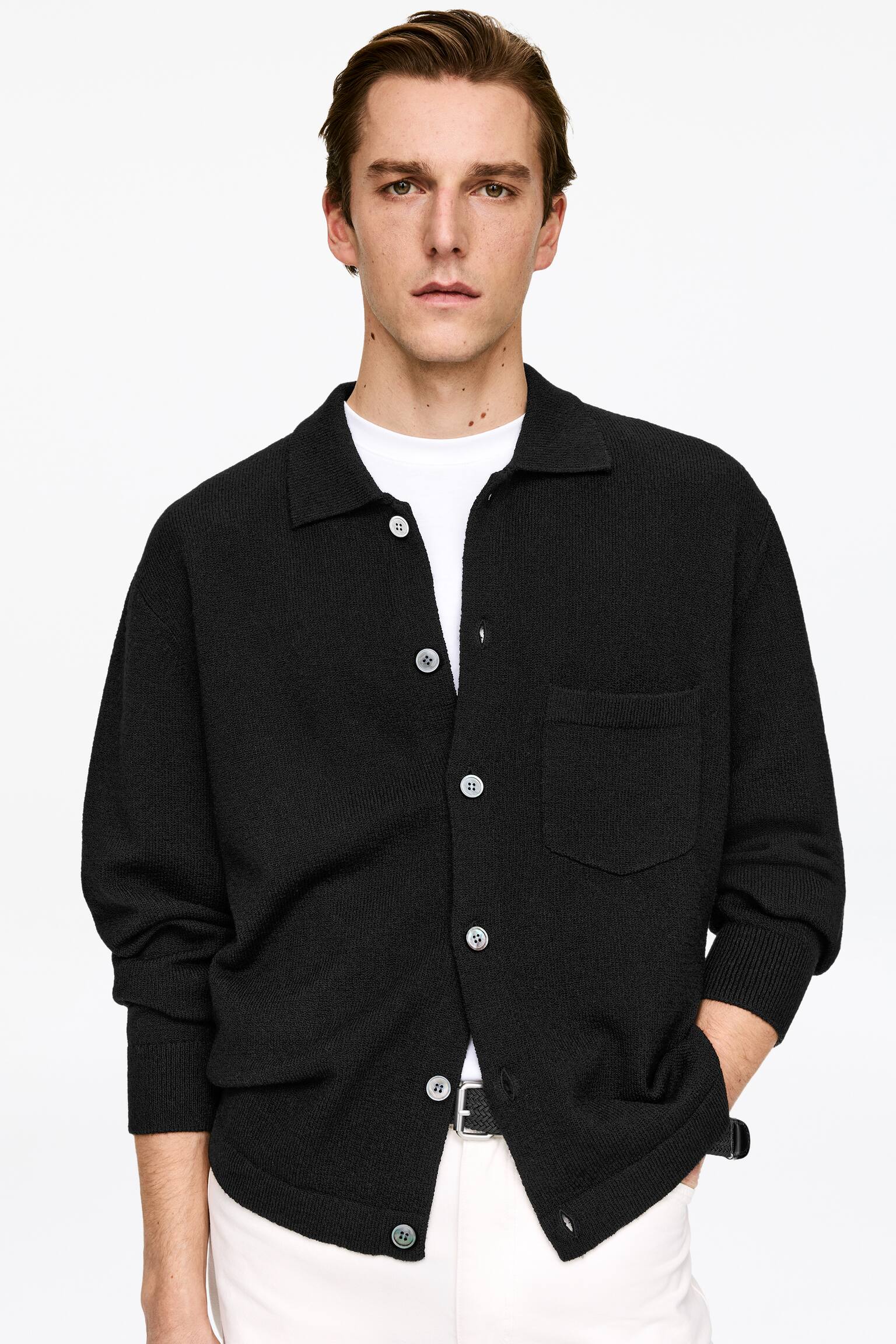 Vest met structuur van een katoen-wolmix - Zwart - 3