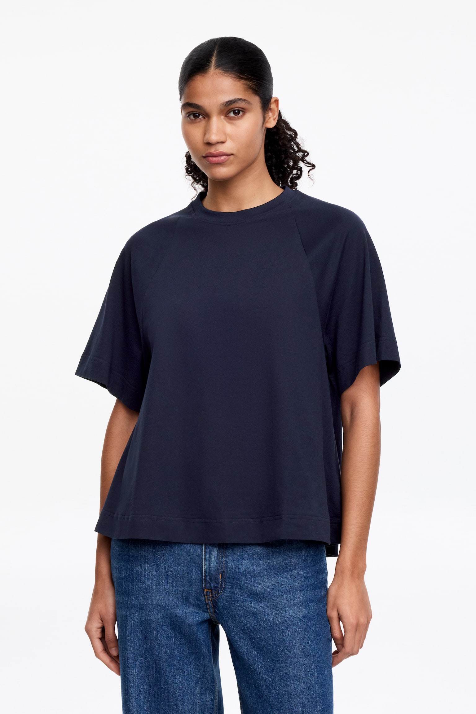 A-lijn T-shirt van katoen - Marineblauw/Blauw/Wit - 1