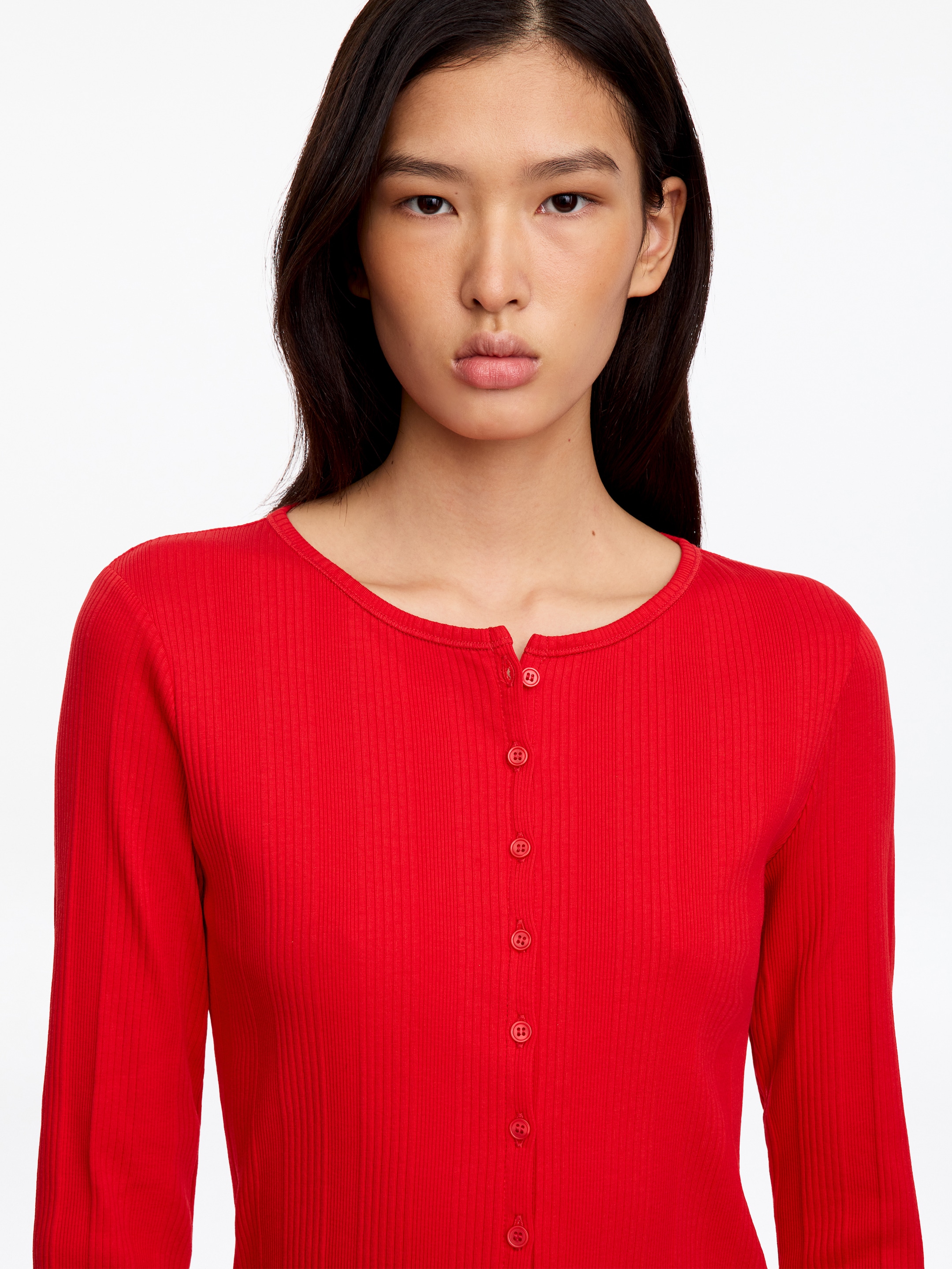 Ribbed Button-Front Top - Red - Regular fit - women - StillMedia/Lookbook - 5