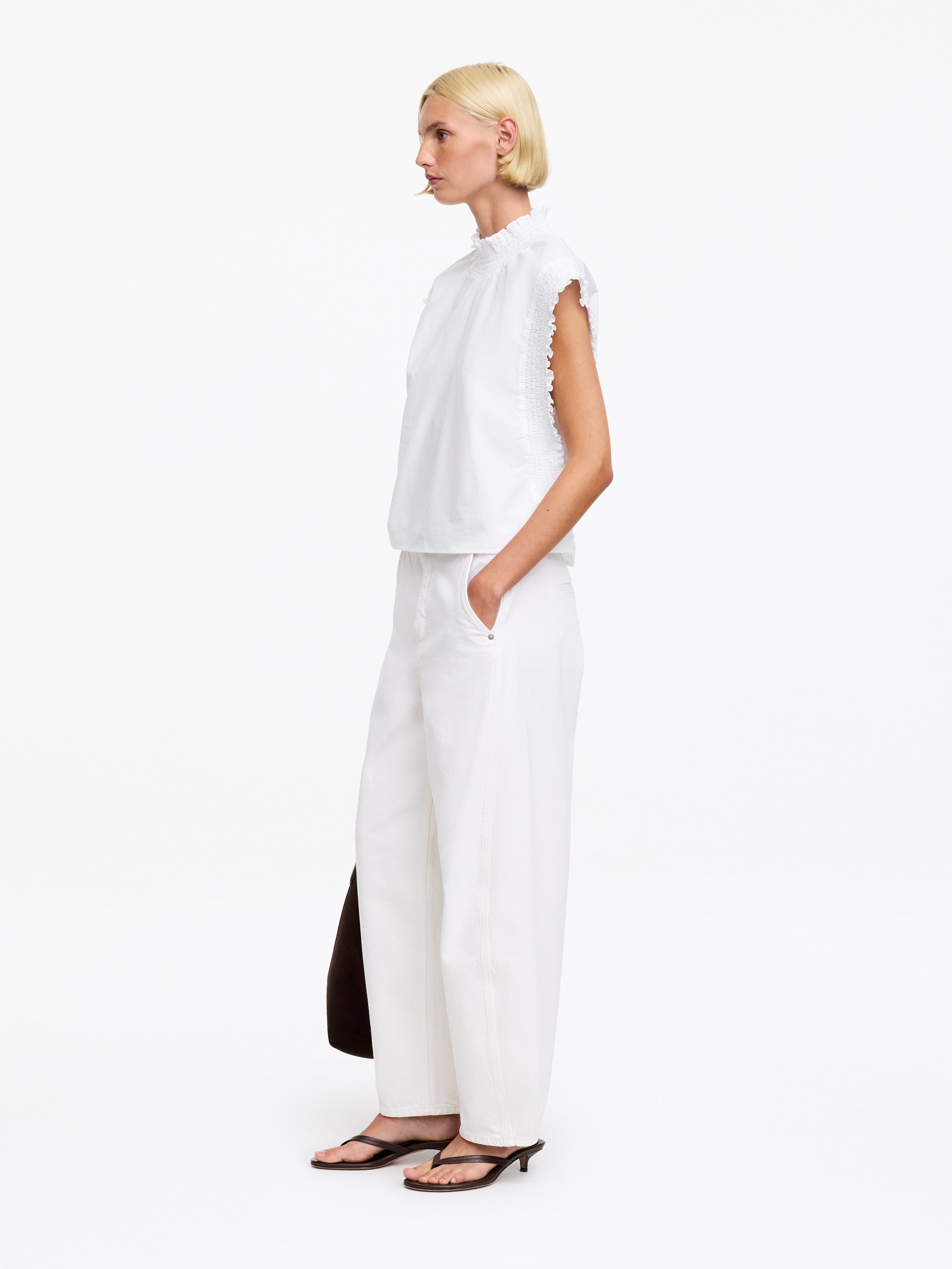 Smocked Cotton Poplin Top - Blanc - Regular fit - Femme - StillMedia/Lookbook - 5