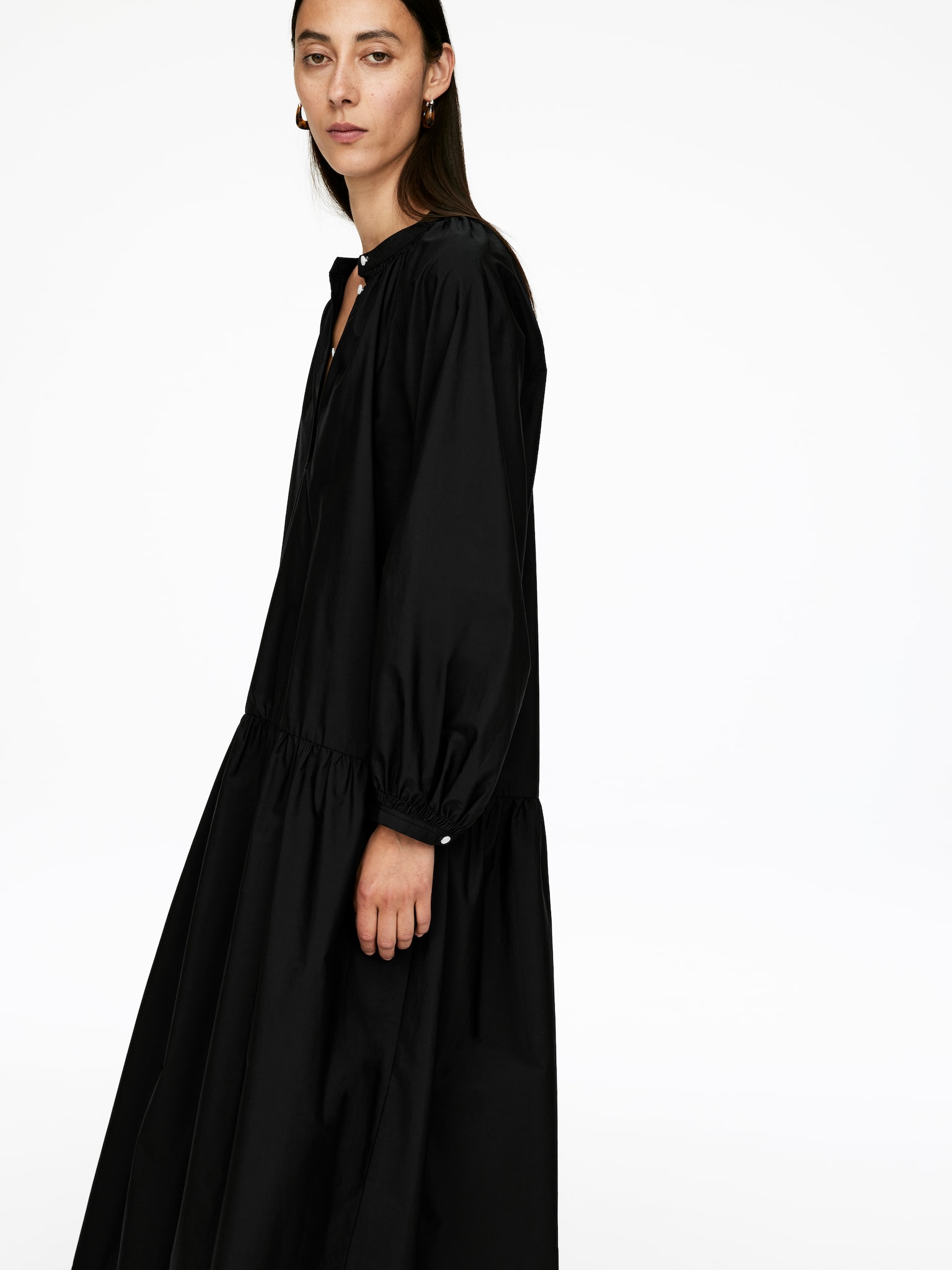 Cotton Midi Dress - Black - 4