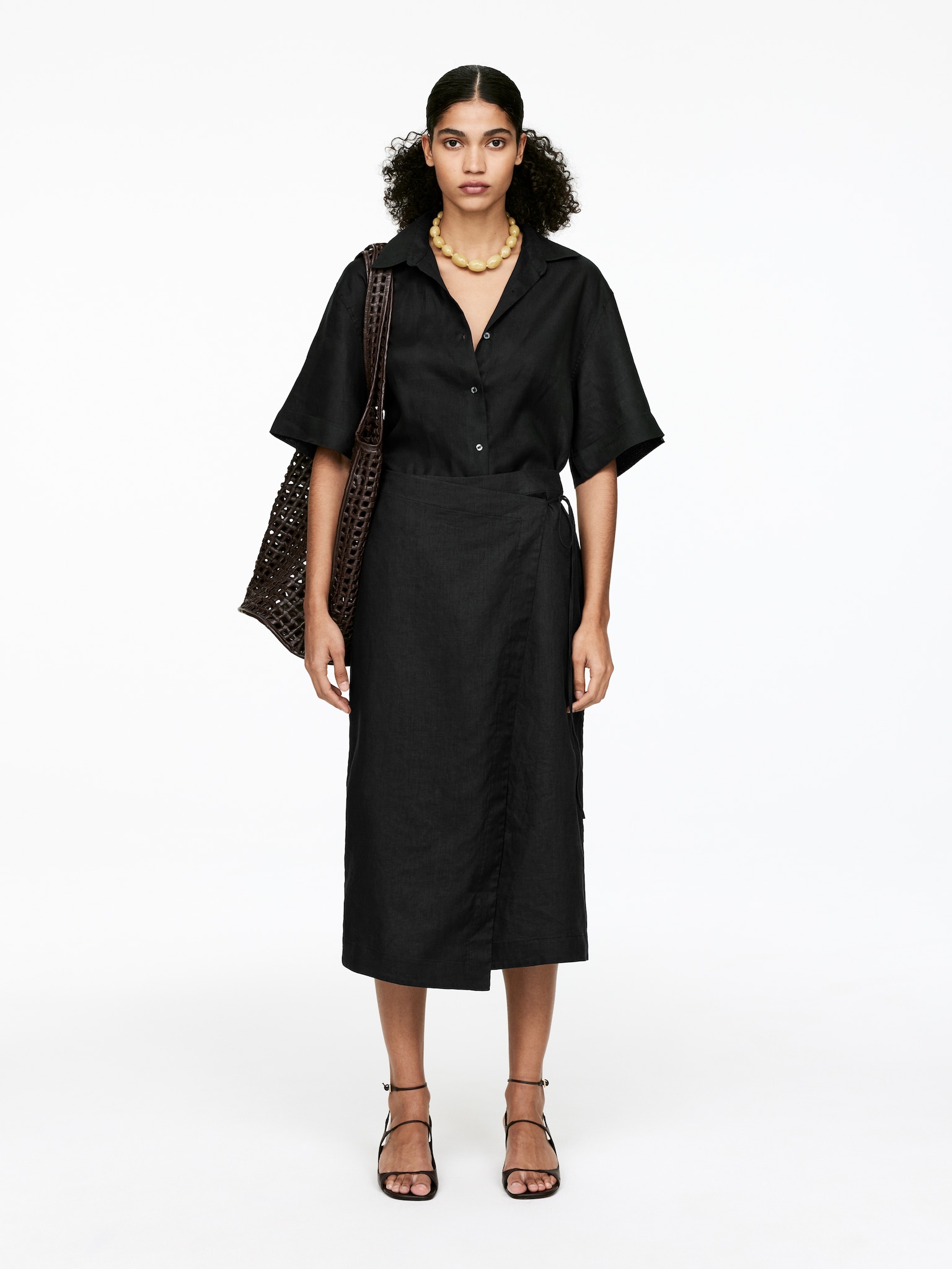 Linen Wrap Skirt - Black