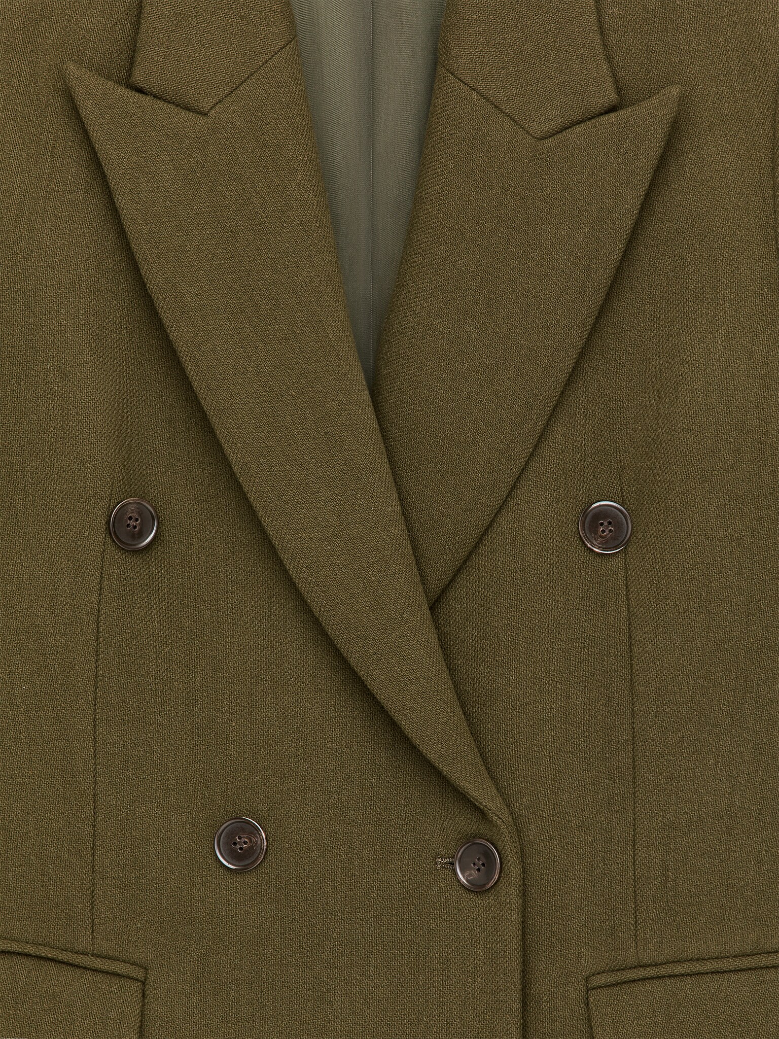 Dobbeltradet frakke i uldblend - Mørkegrøn - 4