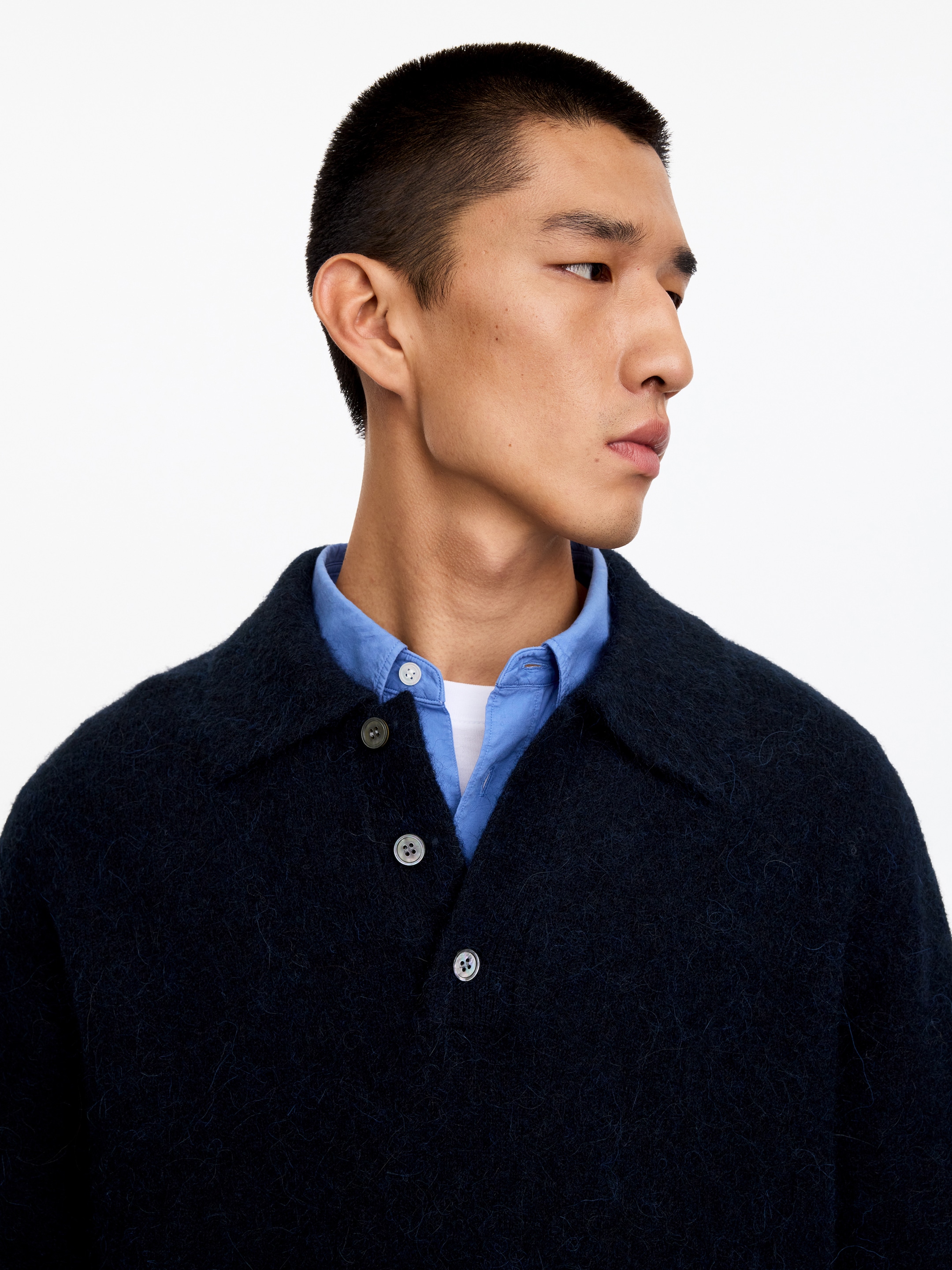 Alpaca Wool Blend Polo Shirt - Dark Blue - Loose fit - men - StillMedia/Lookbook - 2