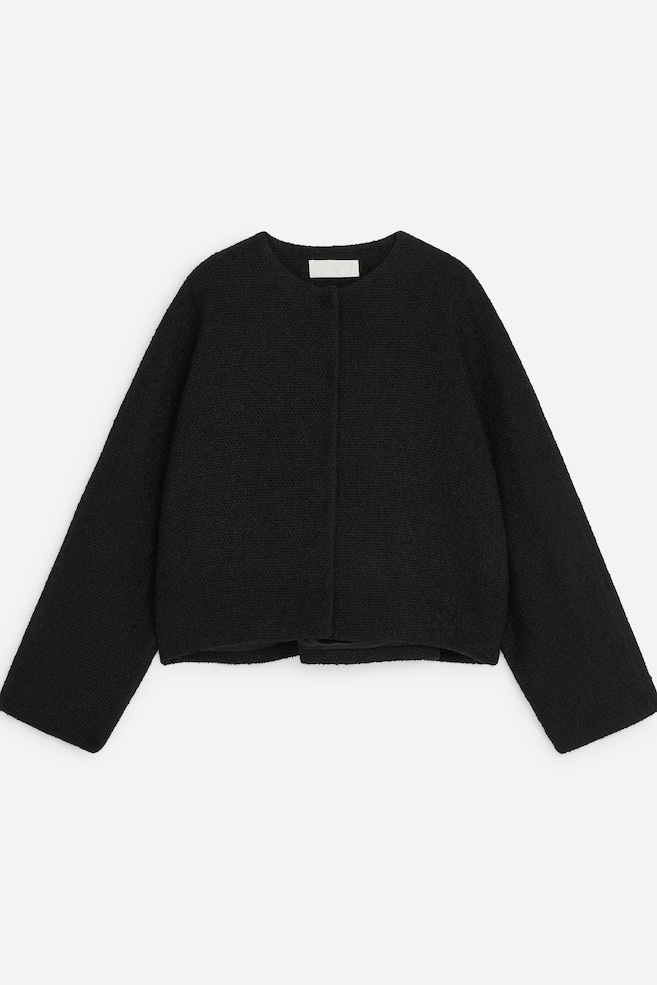 Raglan-Sleeve Bouclé Jacket - Black - 1