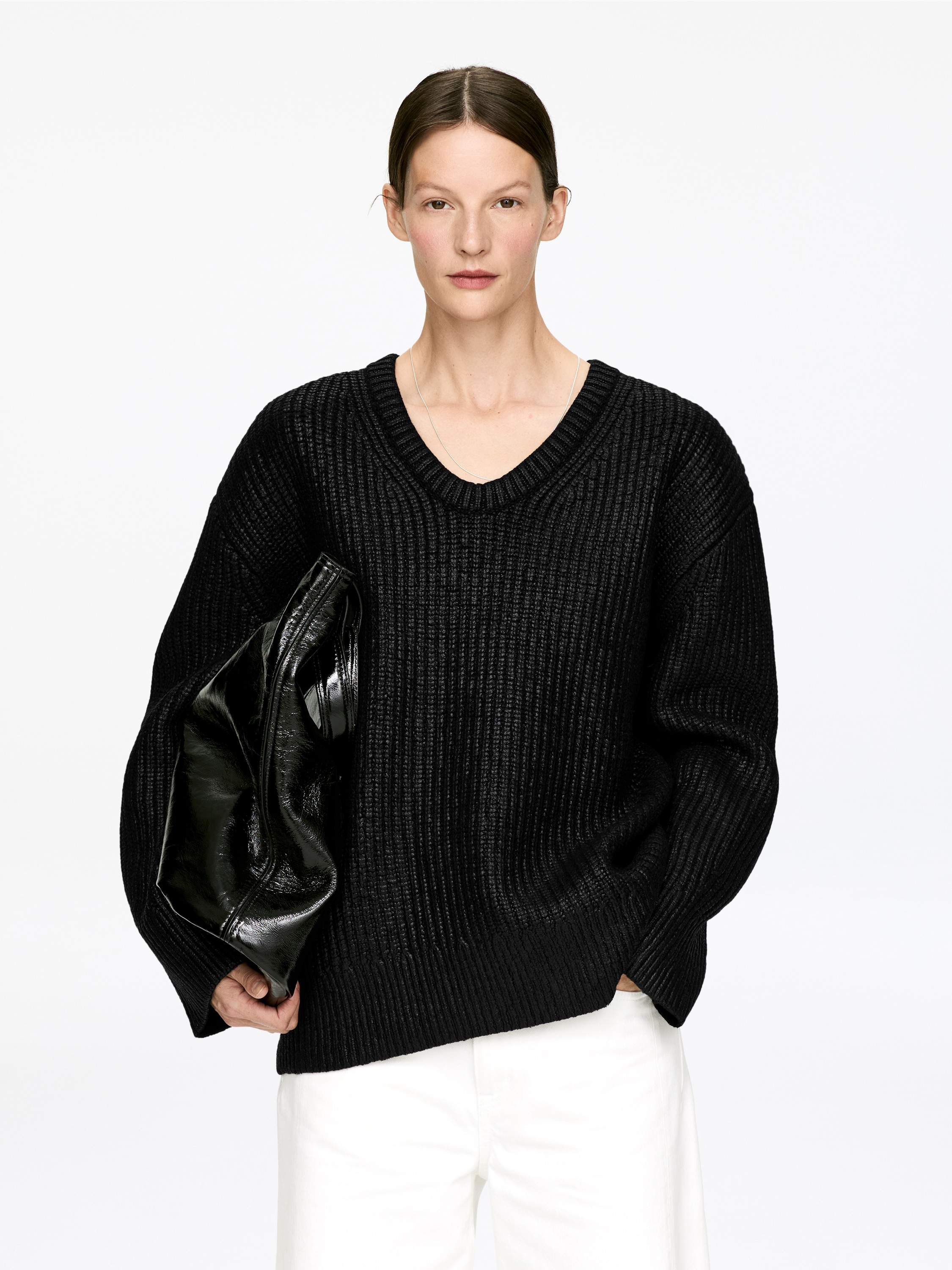 Coated Wool Jumper - Negru