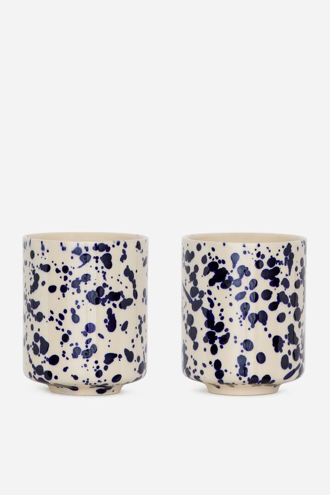 Stoneware Cups Set of 2-Blue Dots - 1
